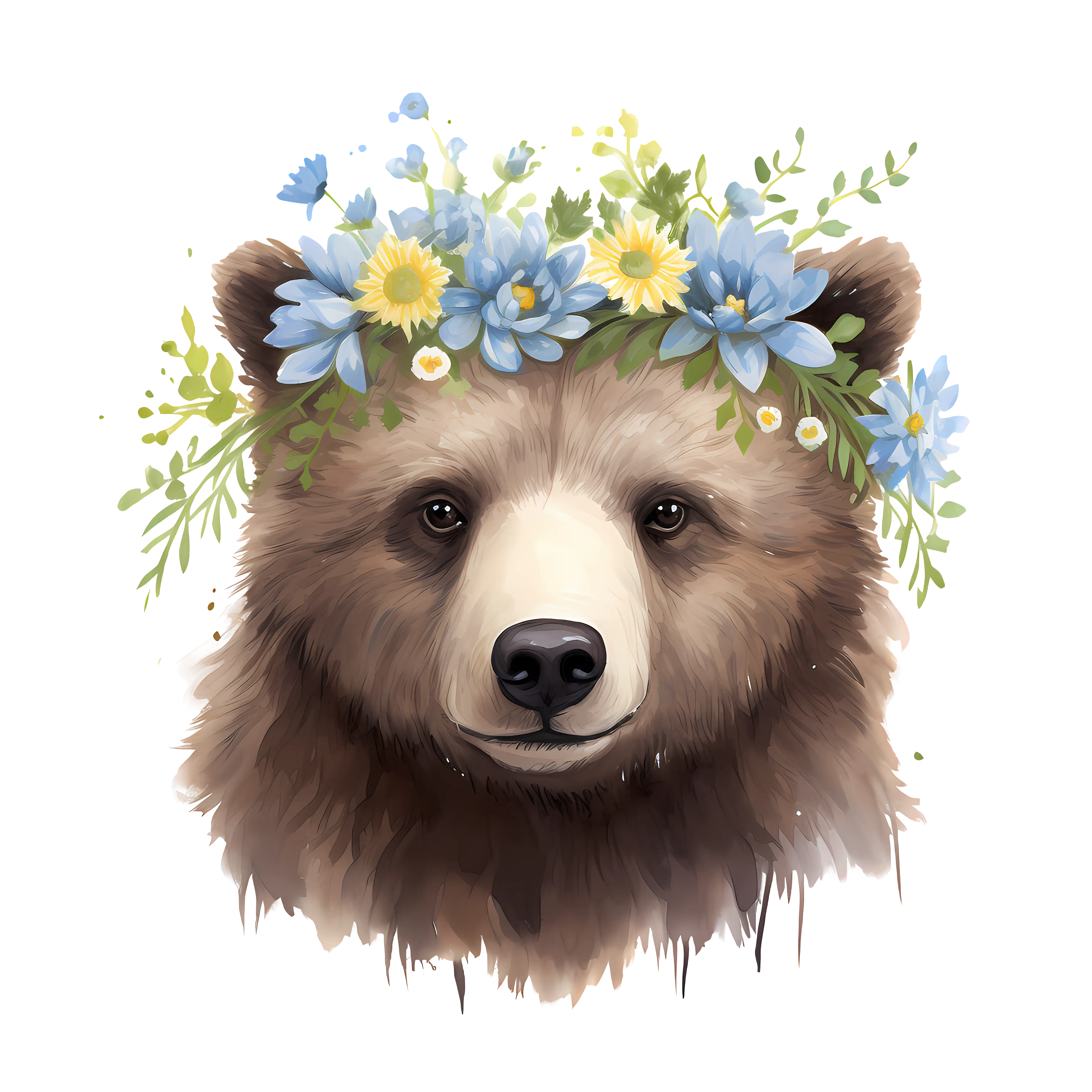 Bear Wearing a Flower Crown Illustration