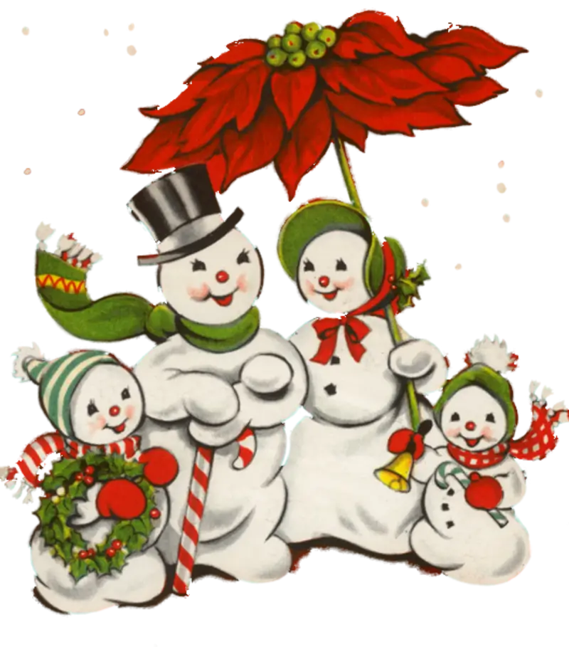 Family of Snowmen with Christmas Decorations