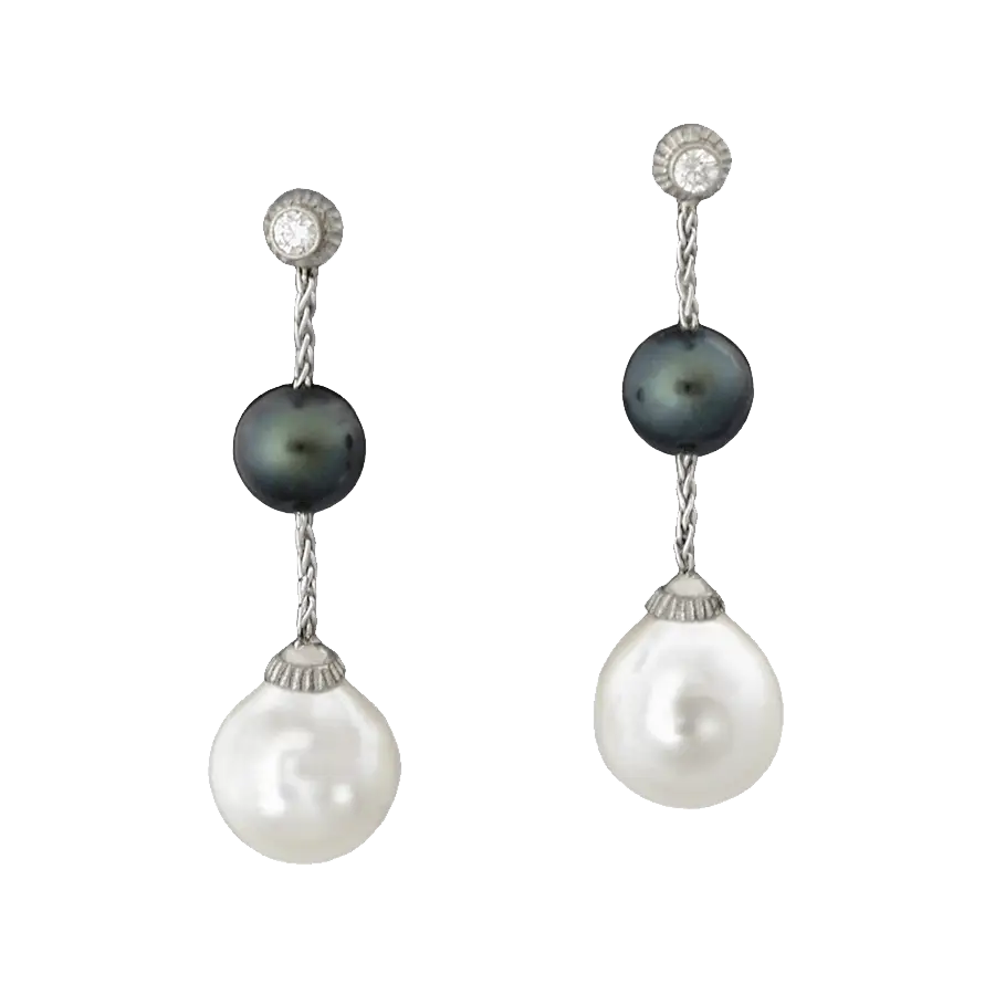 Pearl Earrings with Silver Chains