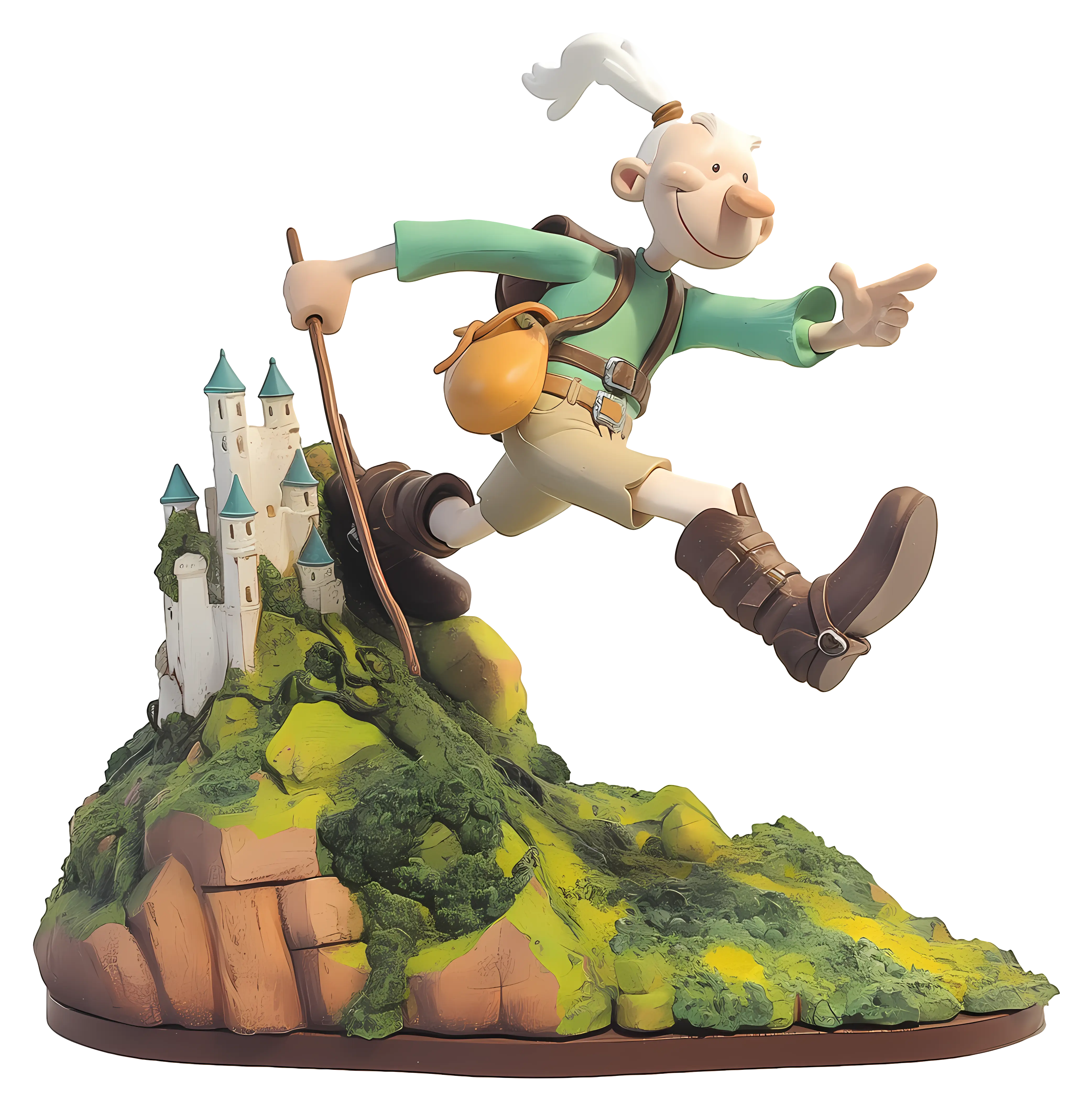 Adventurer with Castle on Mountain