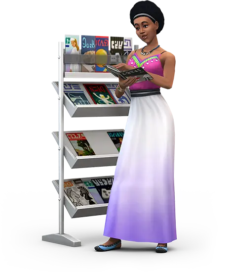 Woman Reading Magazine in Purple Dress
