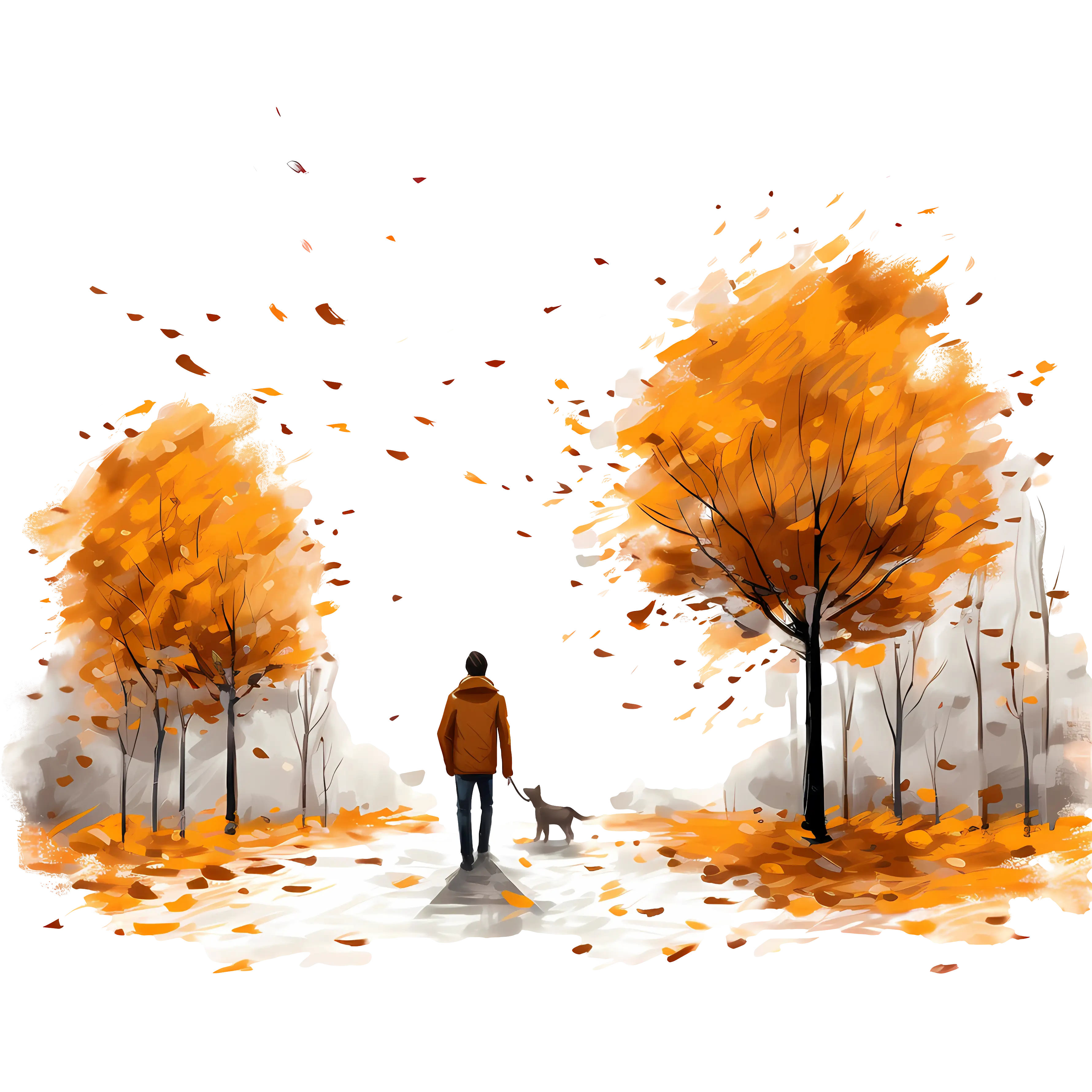 Person Walking Dog in Autumn Park