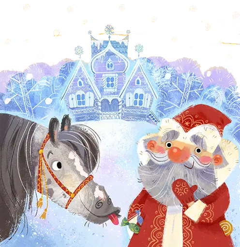 Santa Claus with Horse in Winter Wonderland