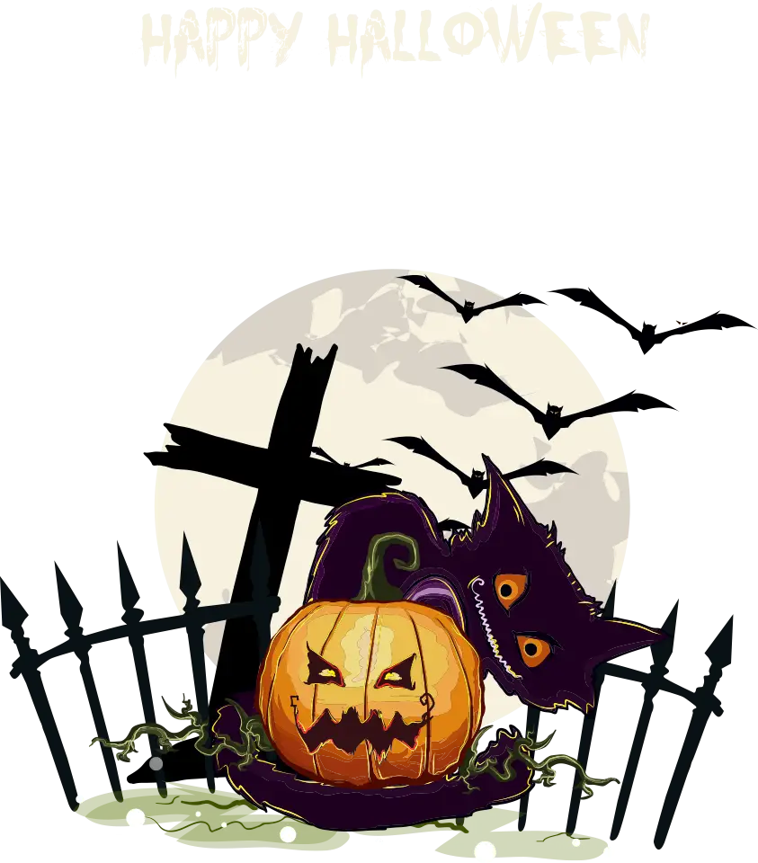 Spooky Halloween Scene with Pumpkin and Black Cat