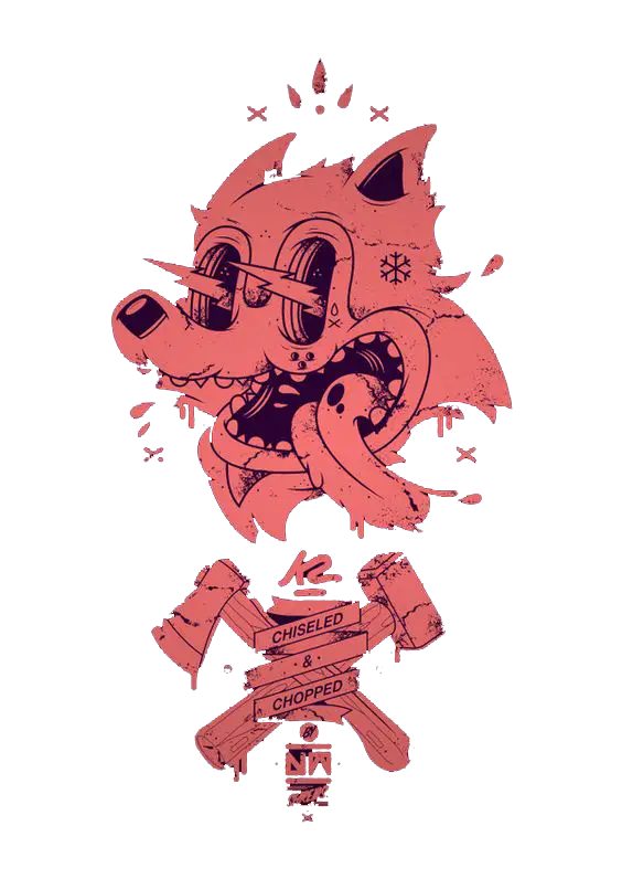 Cartoon Wolf with Axes