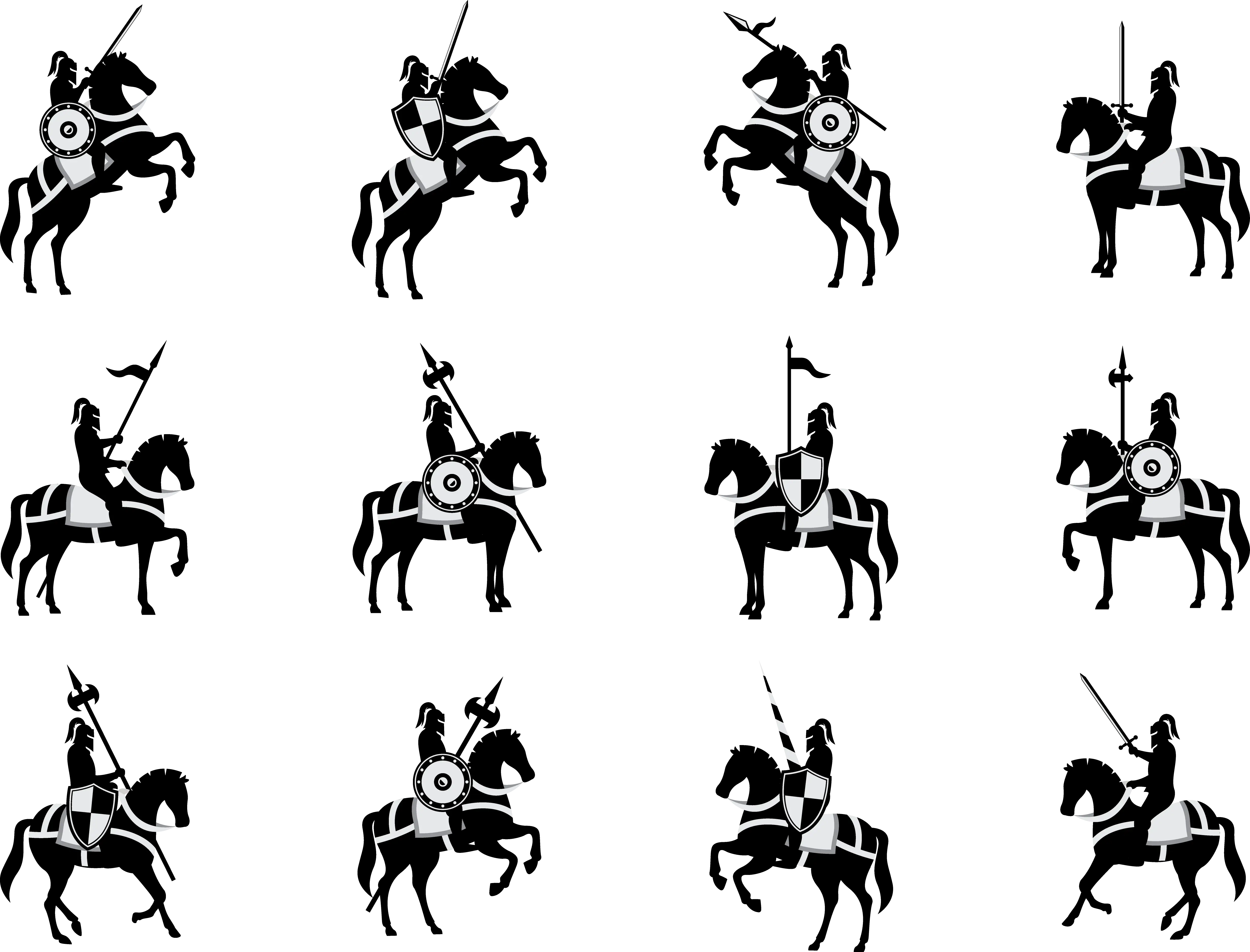 Medieval Knights on Horseback Silhouettes