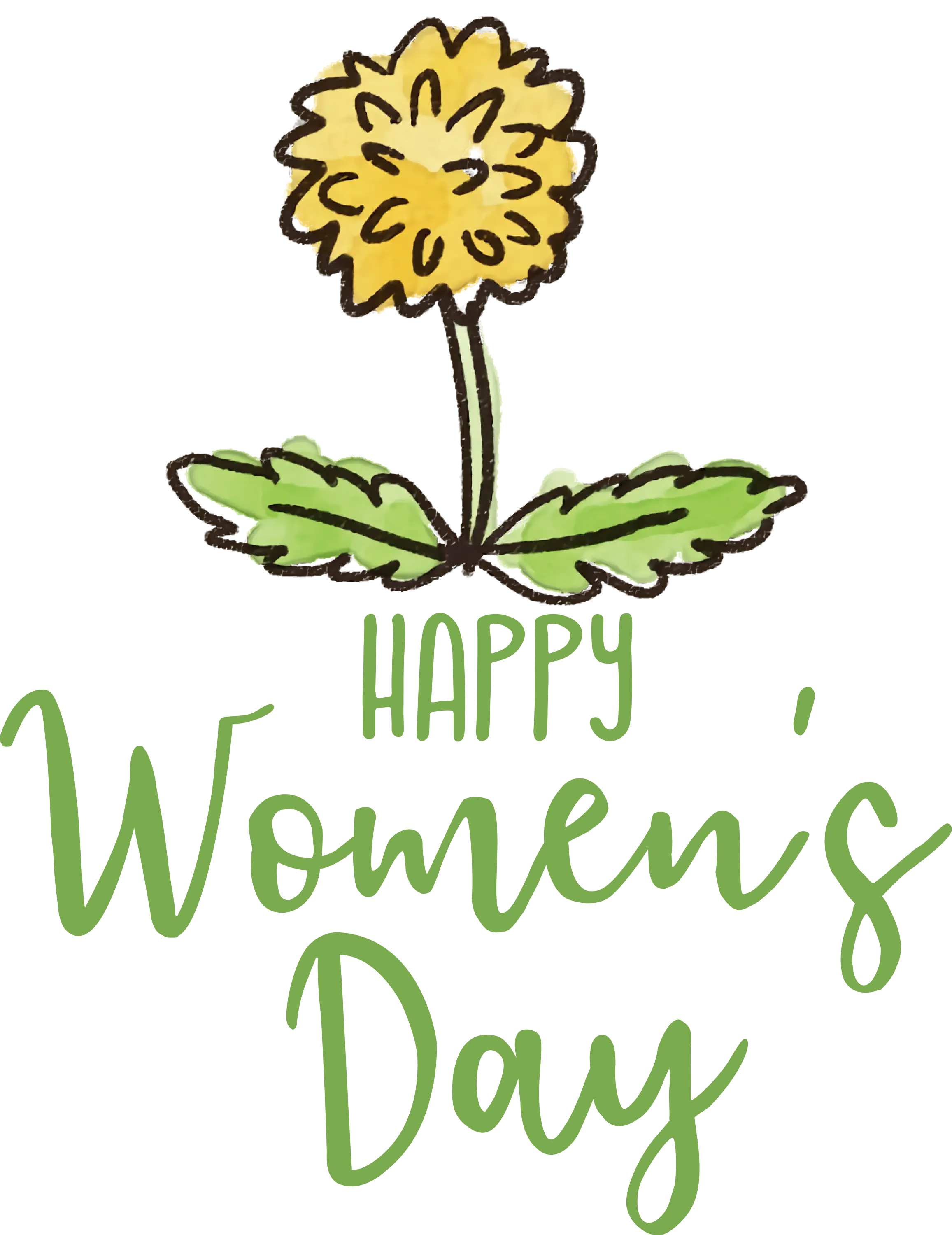 Happy Women&#039;s Day Text with Dandelion Illustration