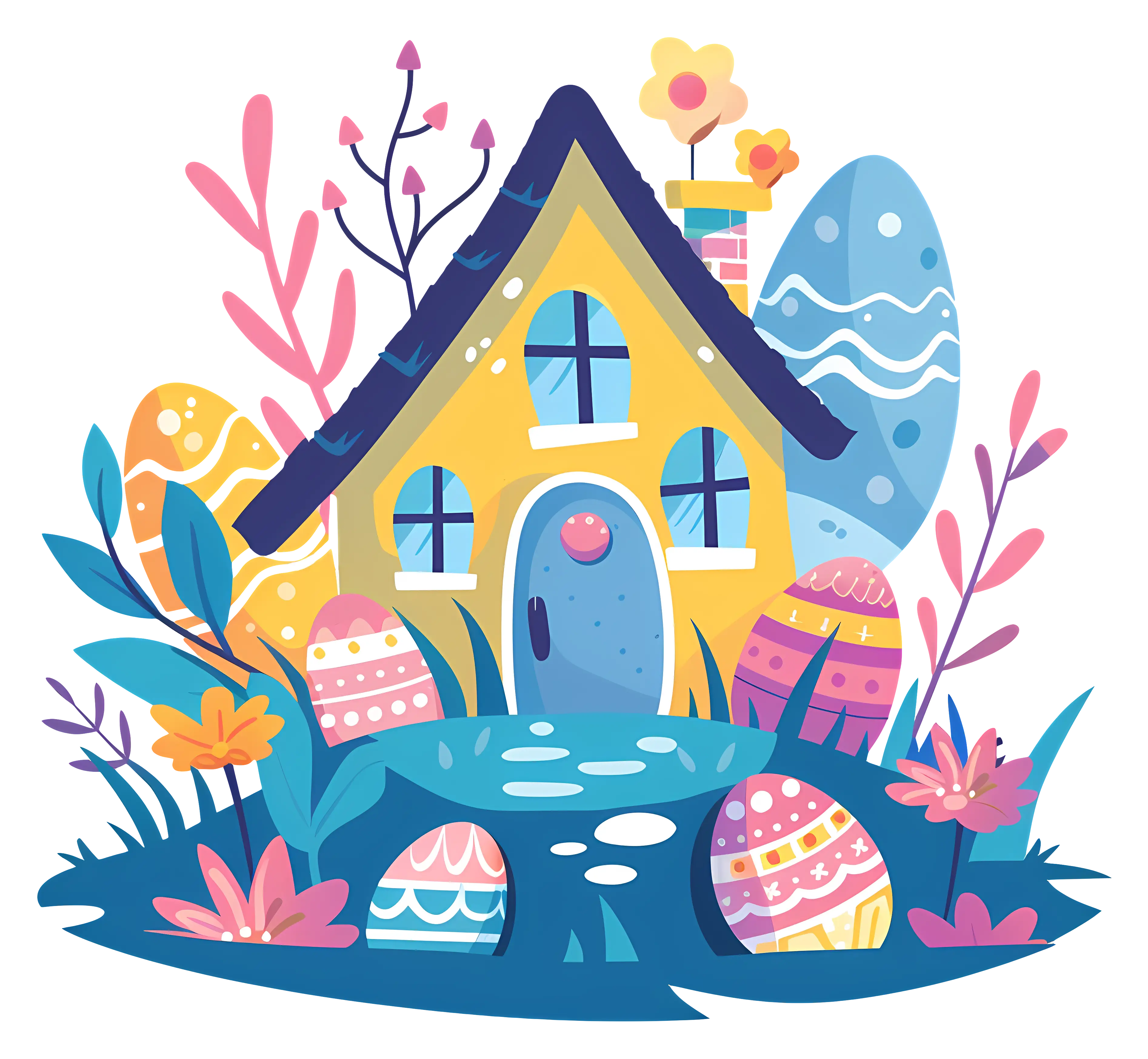 Small Cute Doodle House with Easter Eggs