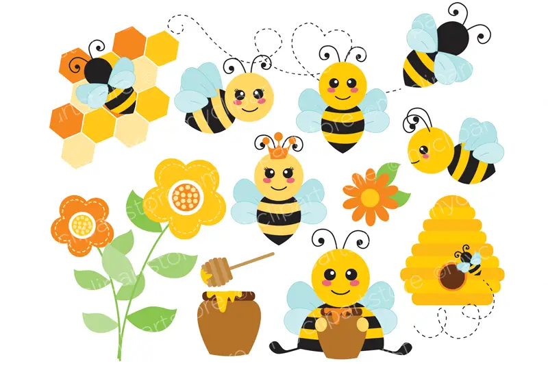 Cute Bees and Honey Elements