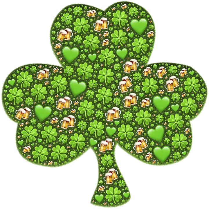 Green Shamrock with Hearts and Beer Mugs