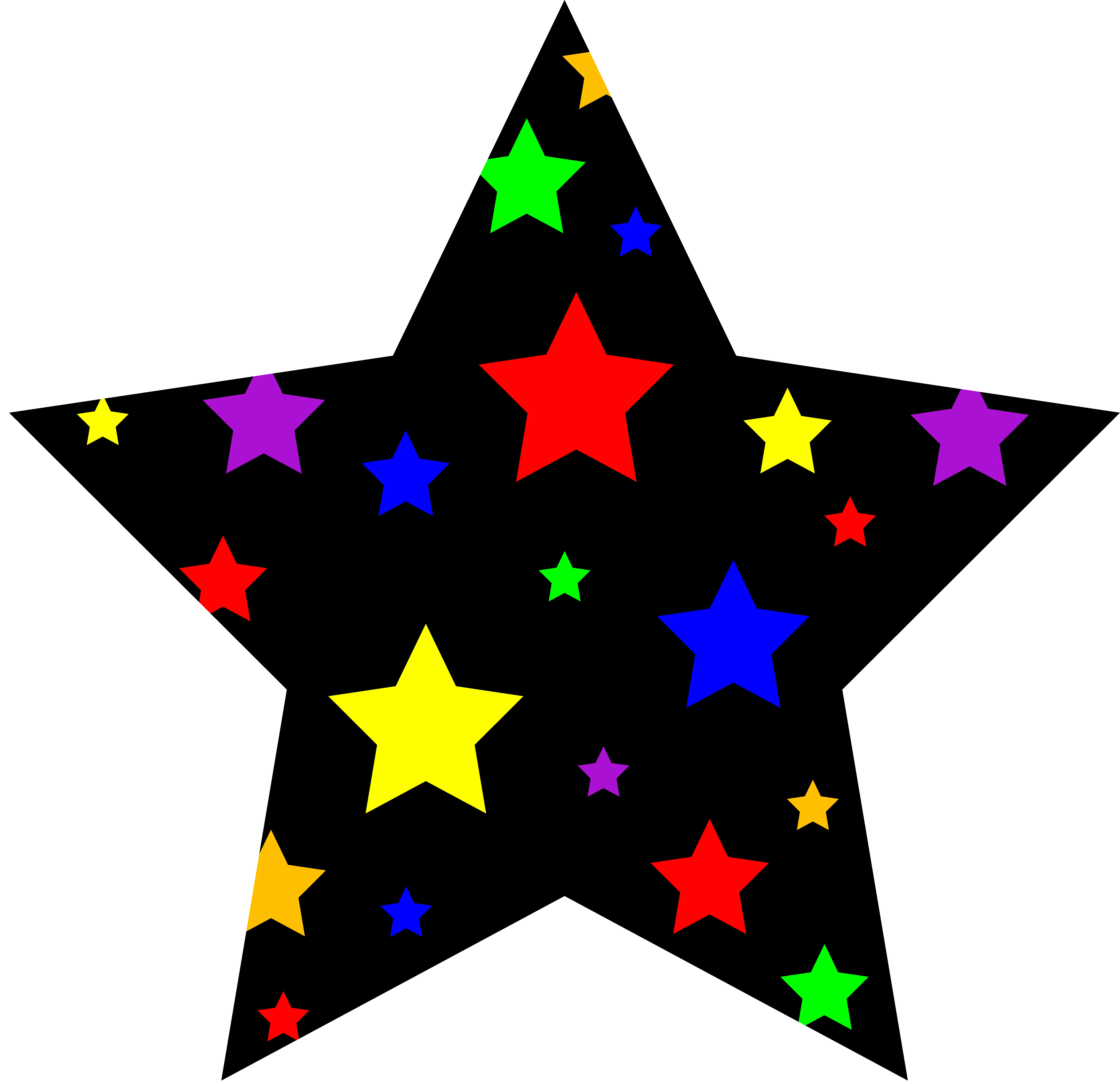 Black Star with Colorful Stars