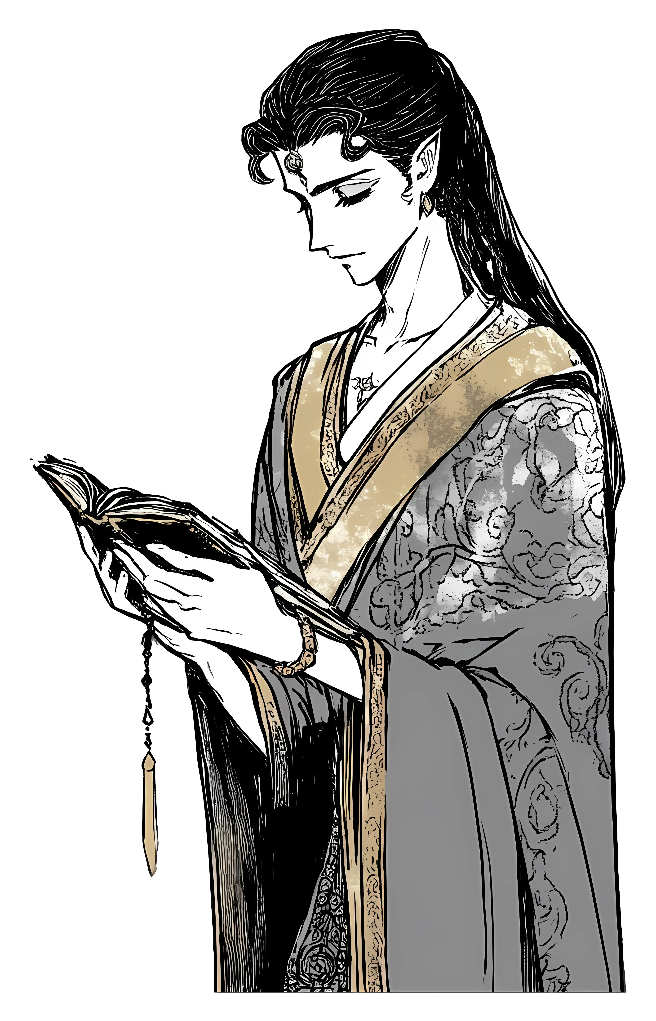 Elegant Character Reading a Book