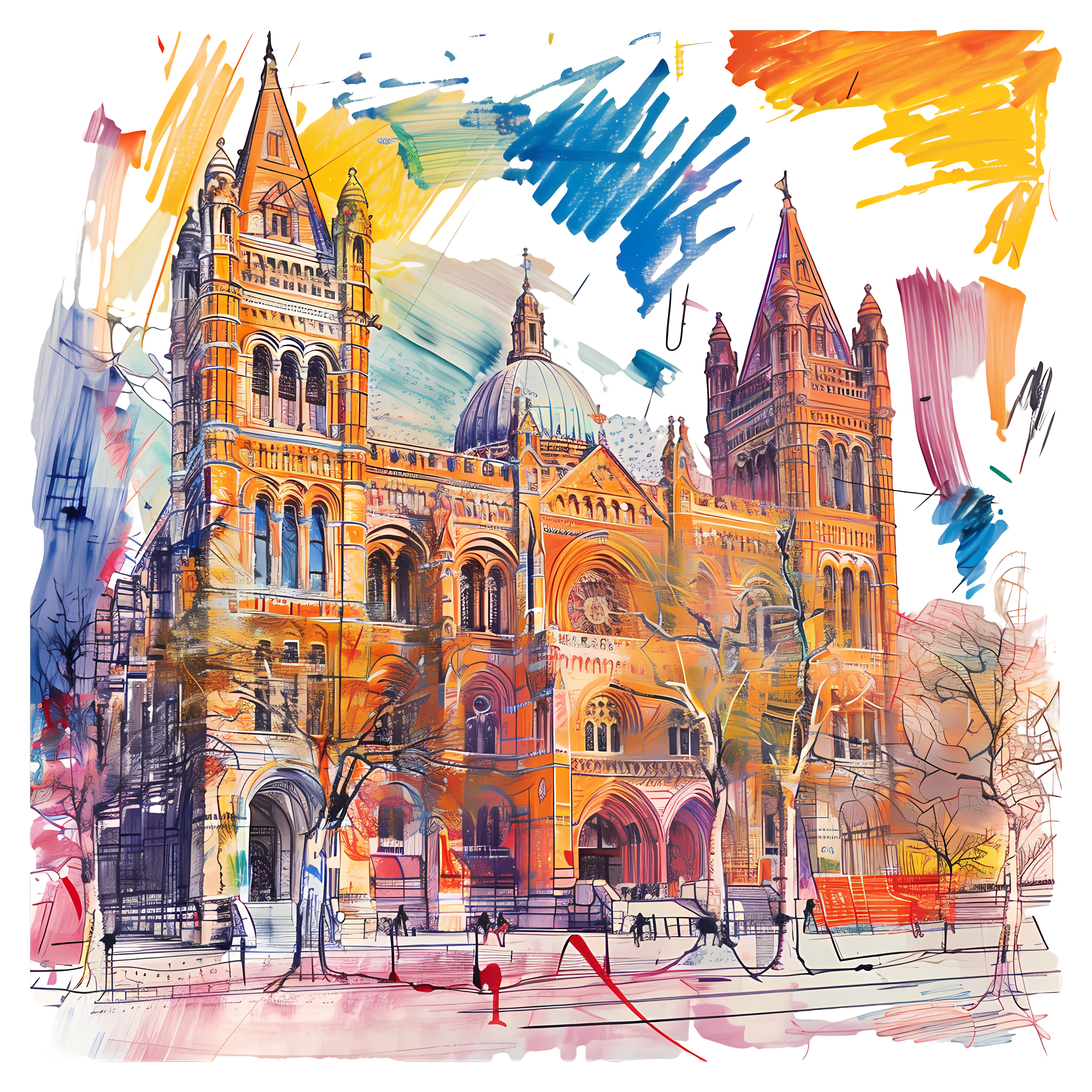 Historic Cathedral with Colorful Background