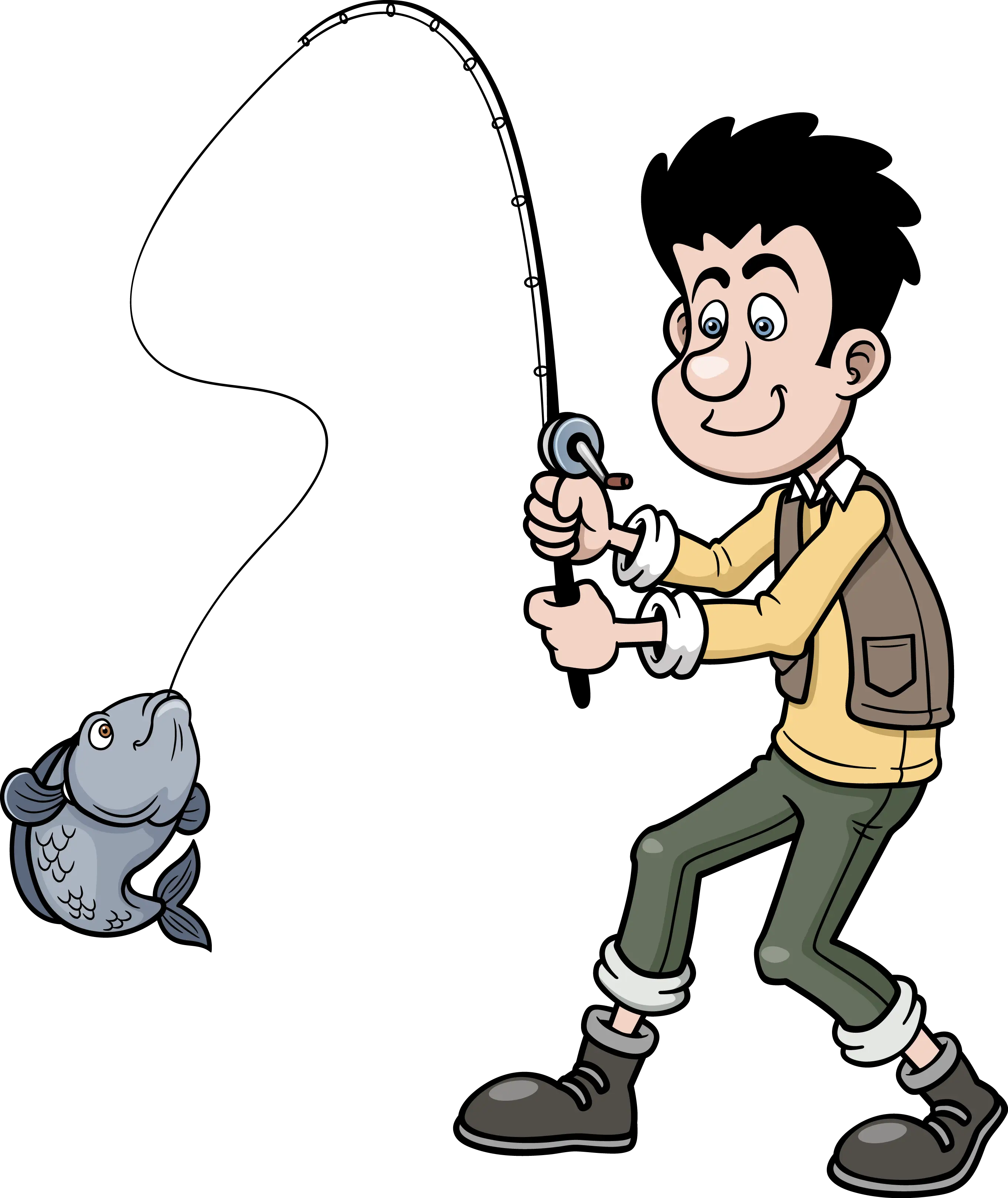 Man Fishing Cartoon Illustration