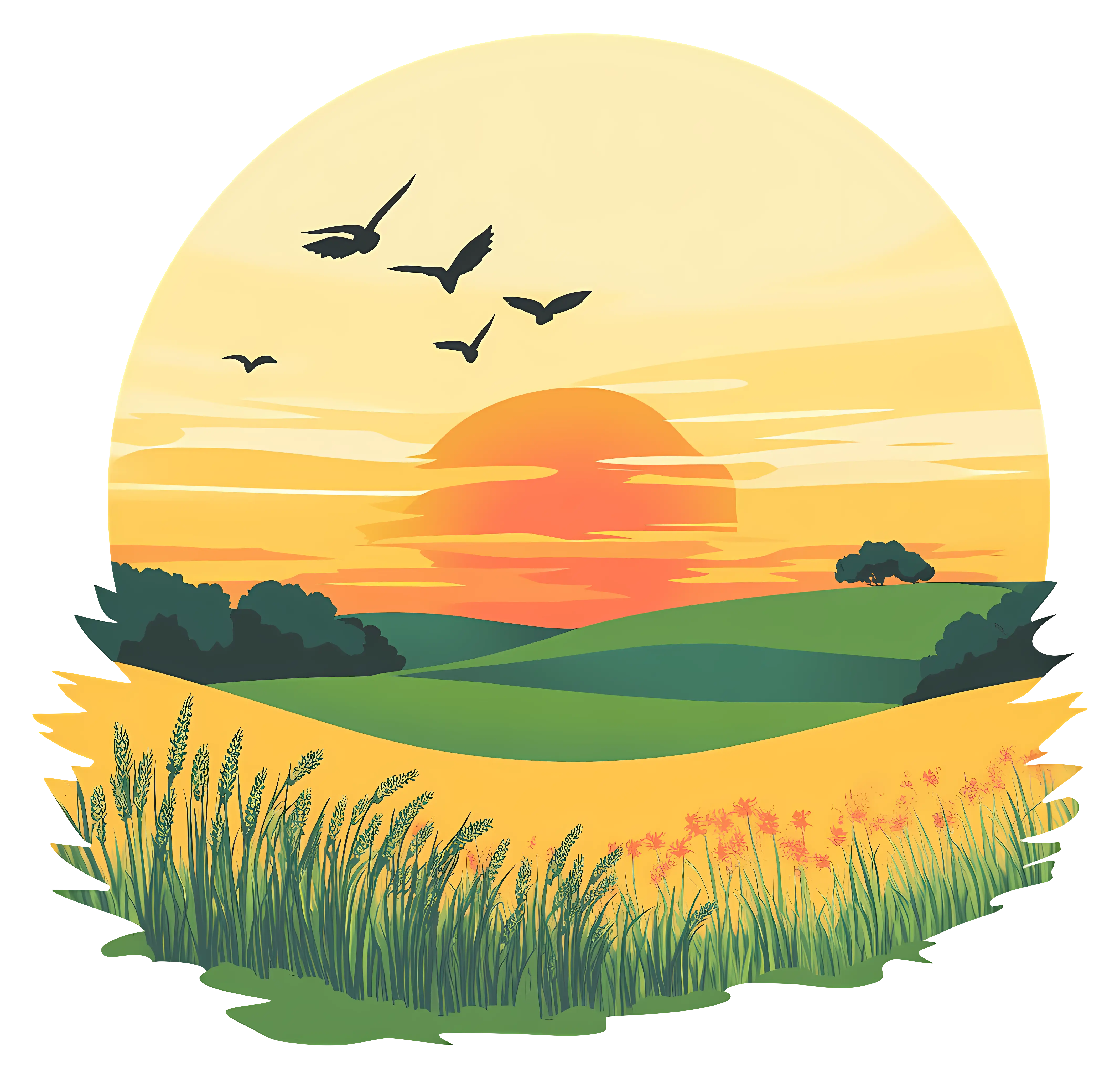 Beautiful Sunrise Over Fields