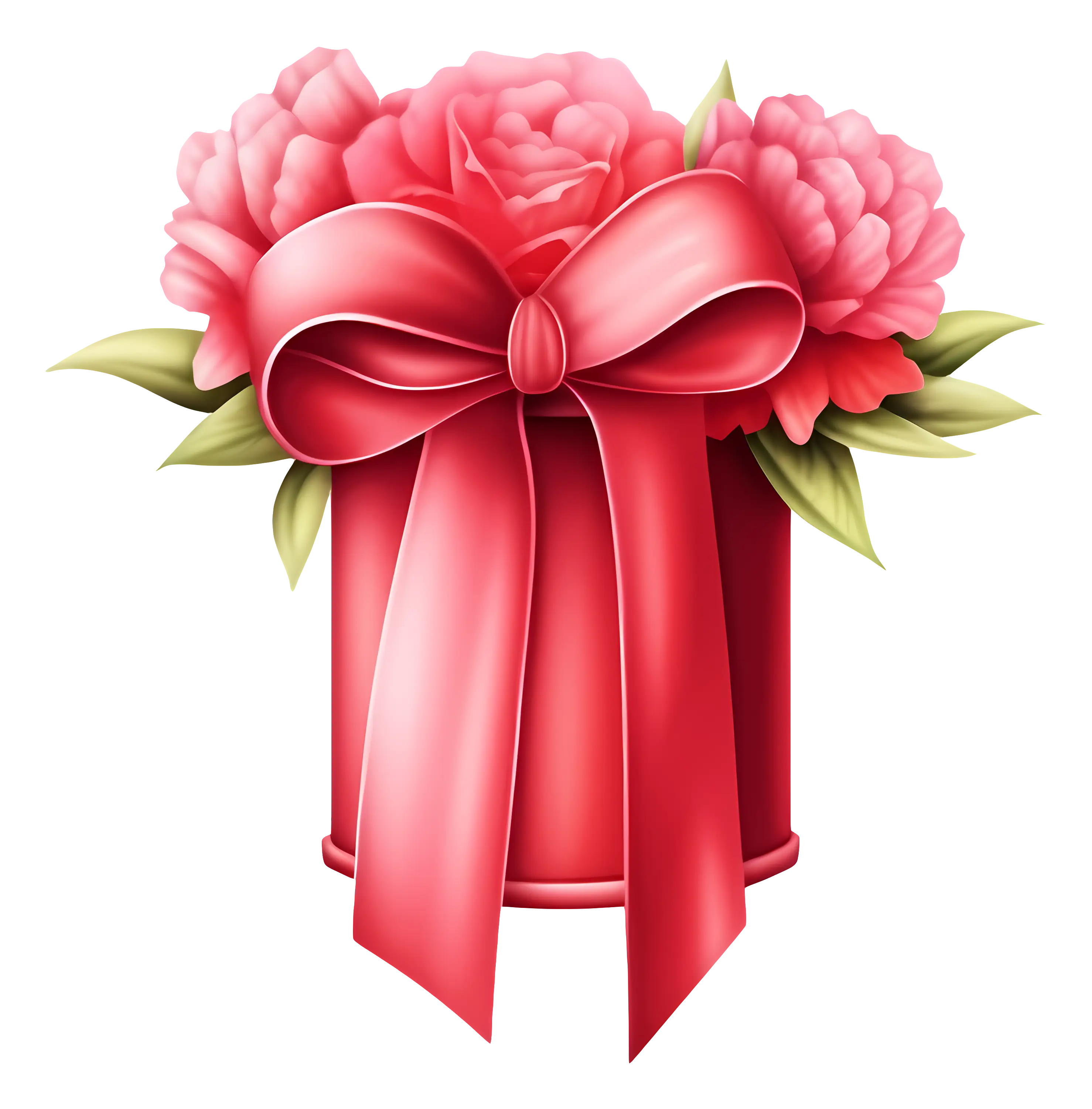 Elegant Gift Box with Flowers and Pink Ribbon