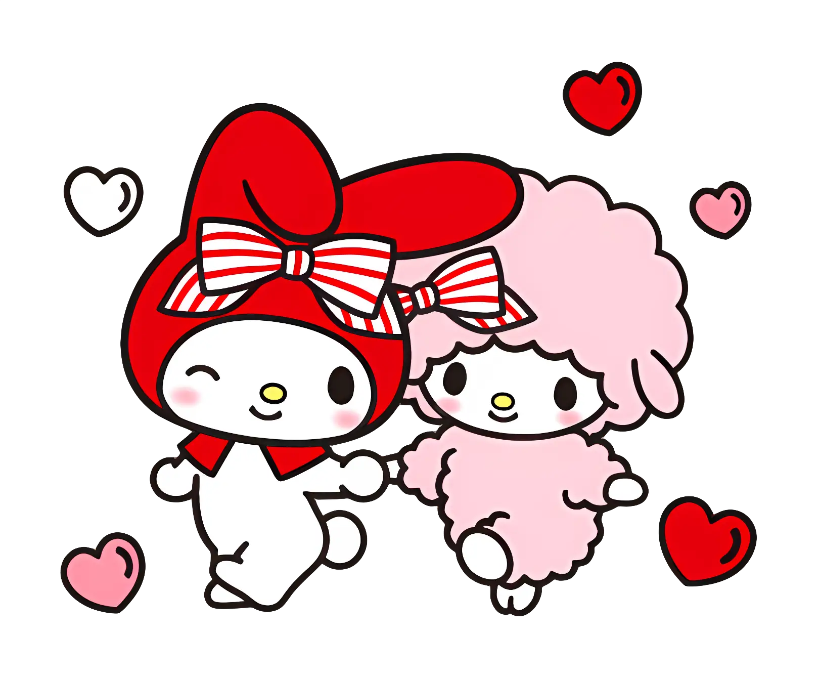 My Melody and Pink Lamb Surrounded by Hearts