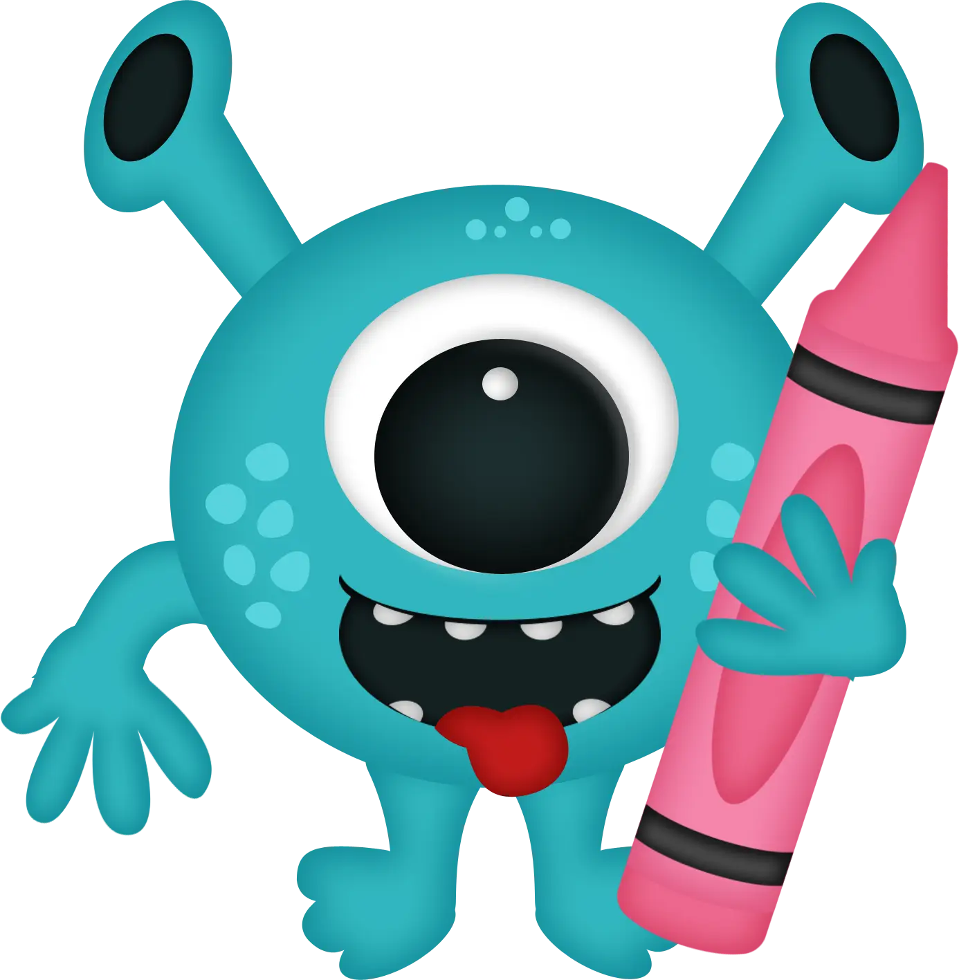 Blue Monster Holding a Pink Crayon