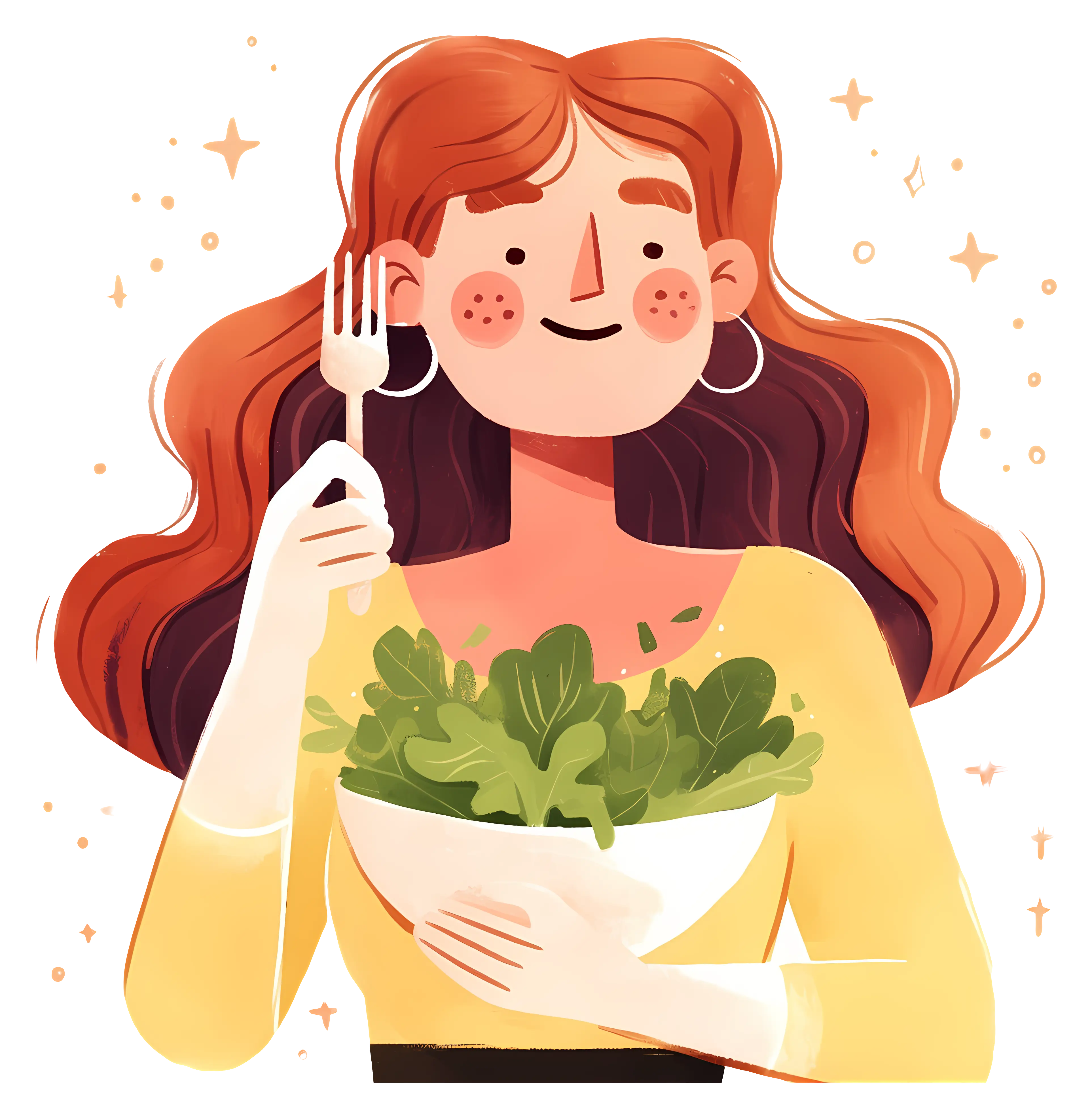 Woman Eating Salad Illustration