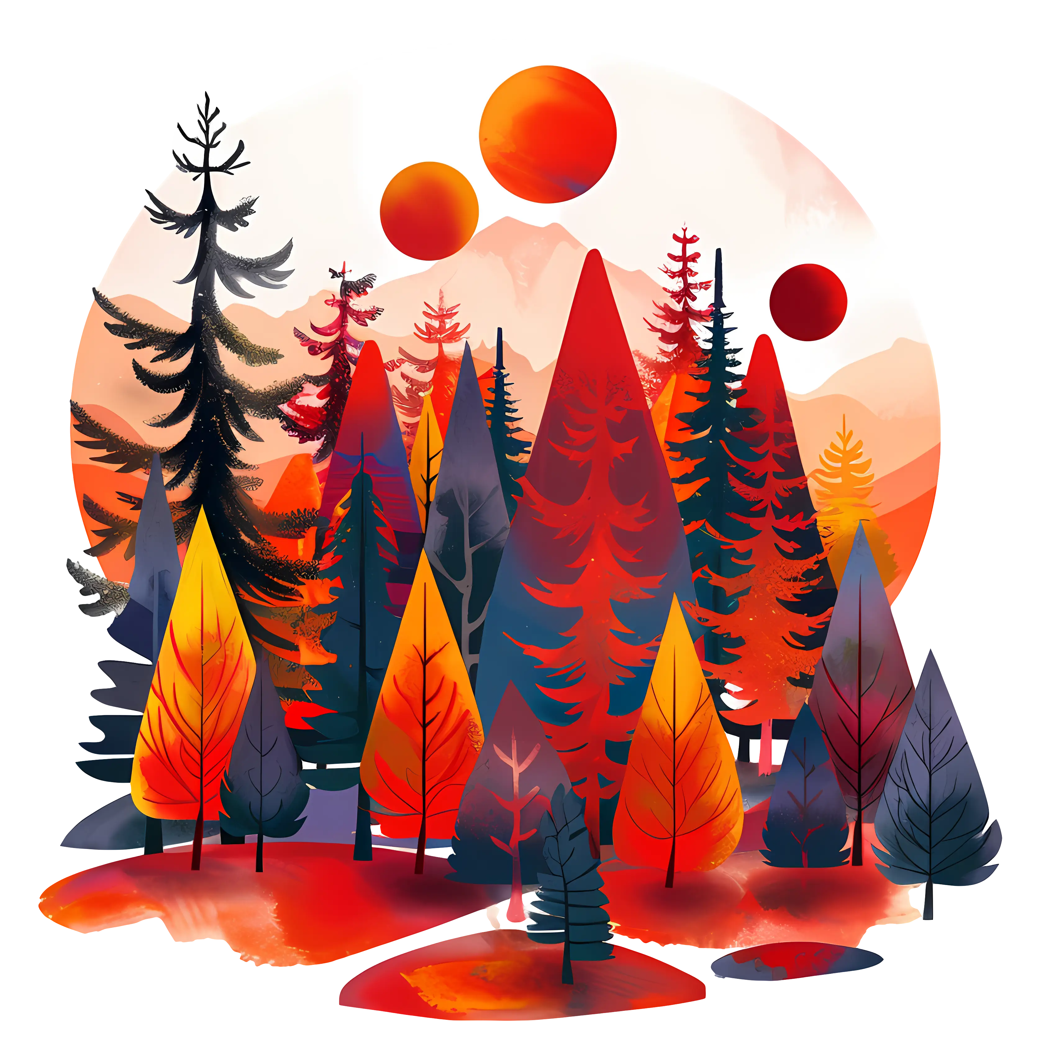 Colorful Forest with Sun