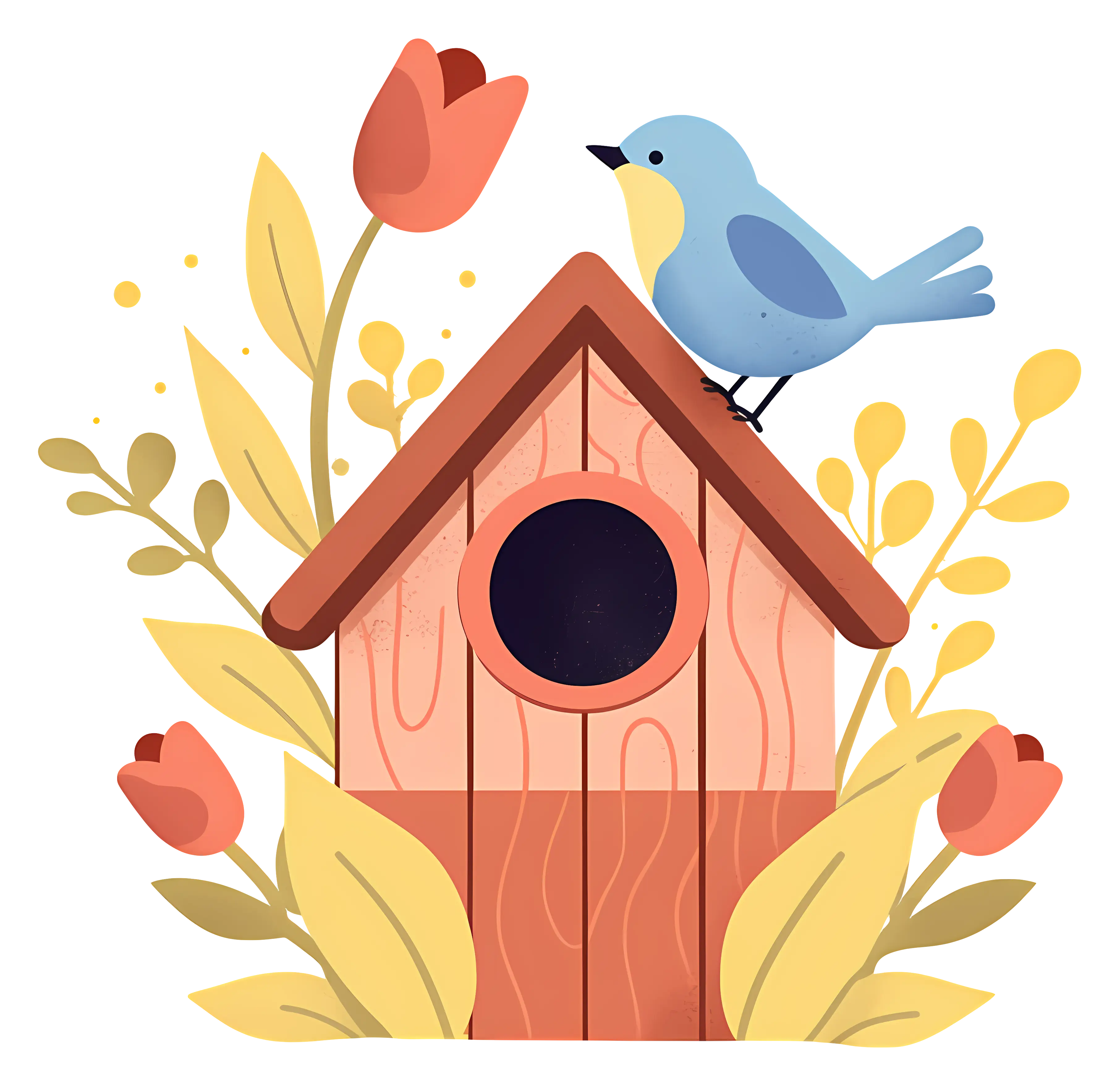 Birdhouse with a Blue Bird in the Garden