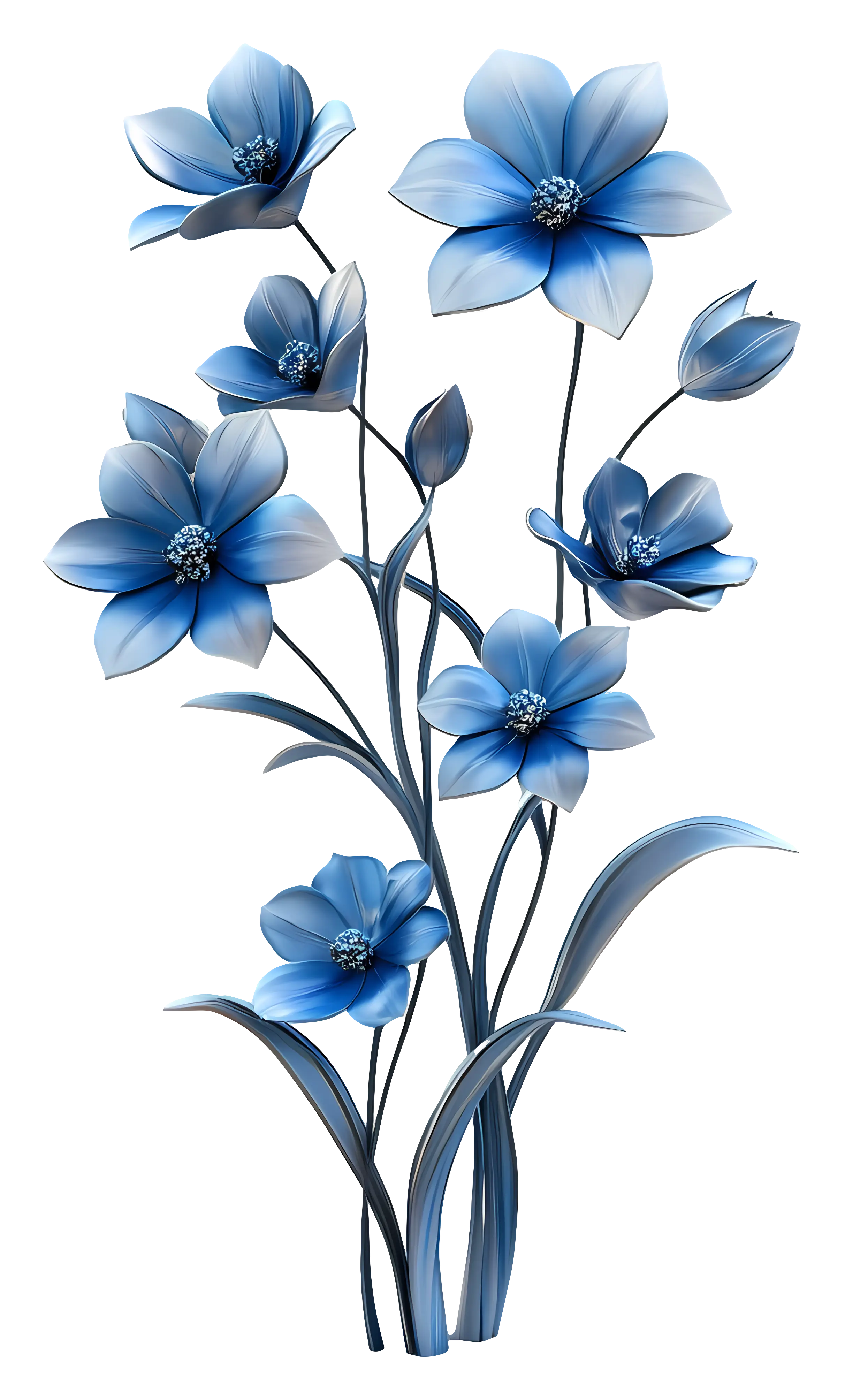 Blue Flowers with Stems