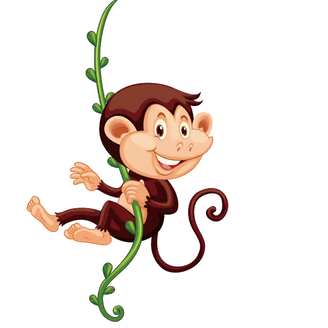 Cute Cartoon Monkey Hanging on Vine