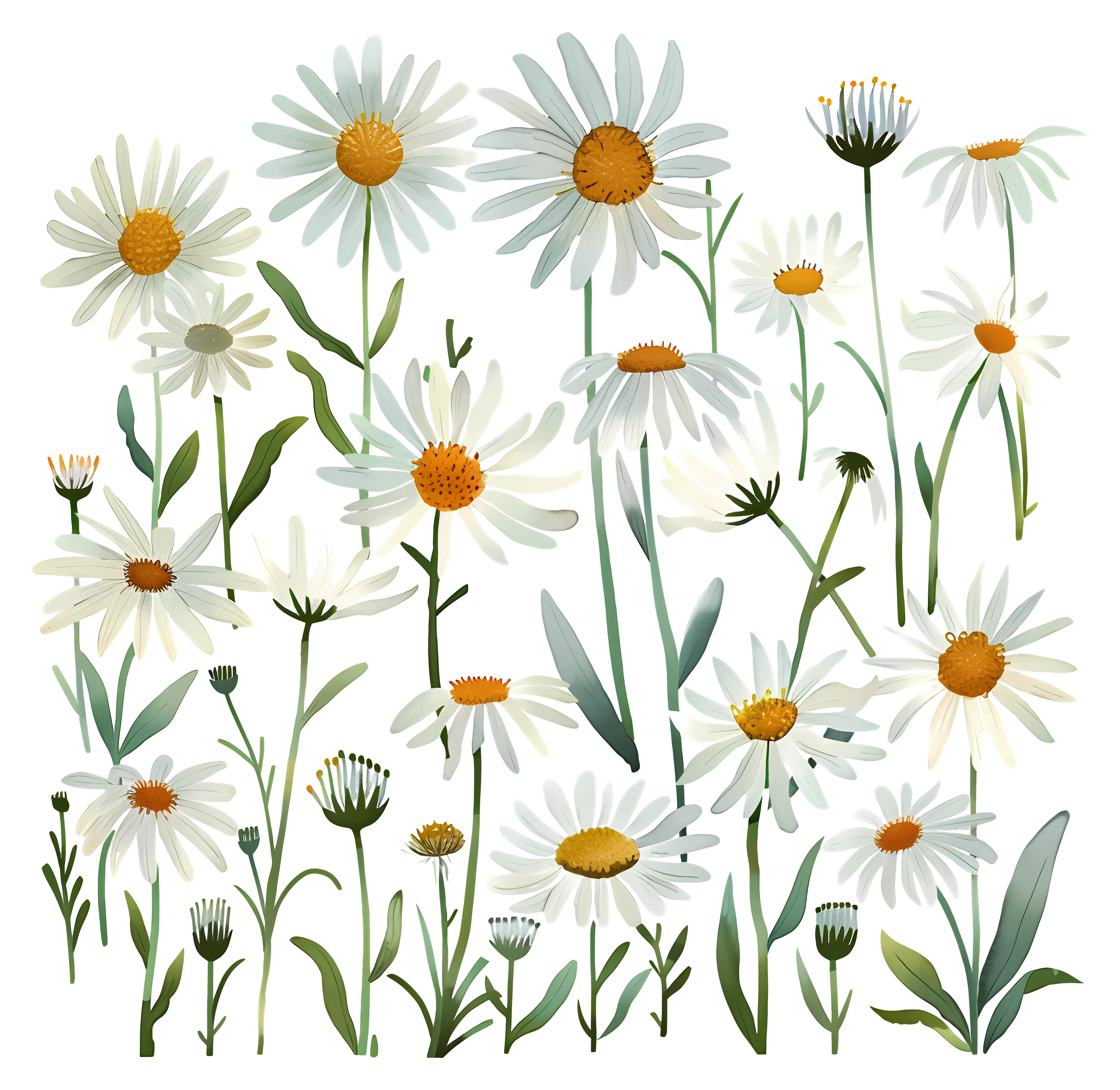 Illustration of White Daisies with Yellow Centers