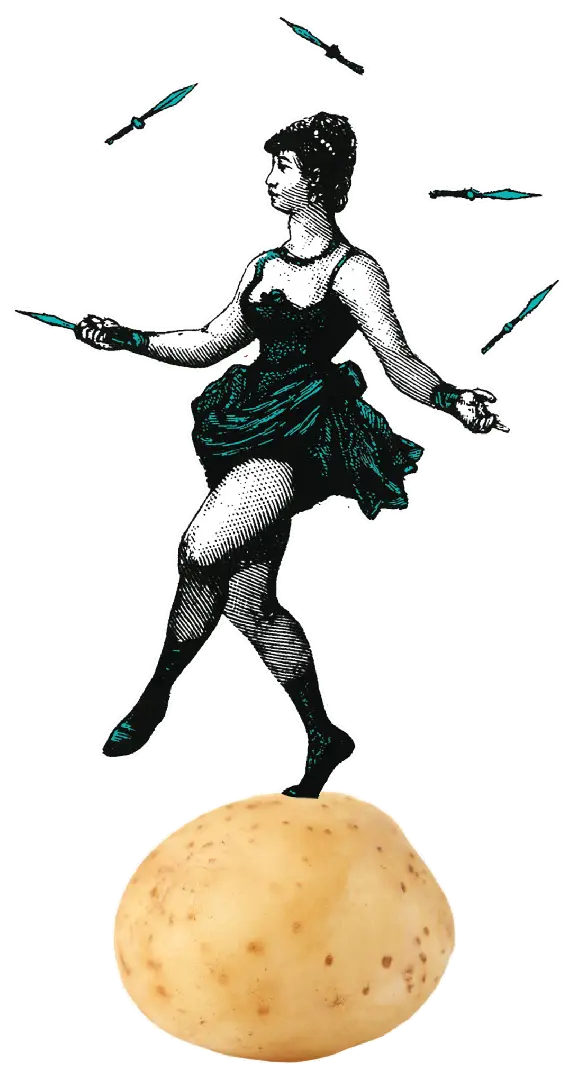 Juggling Woman Balancing on Potato