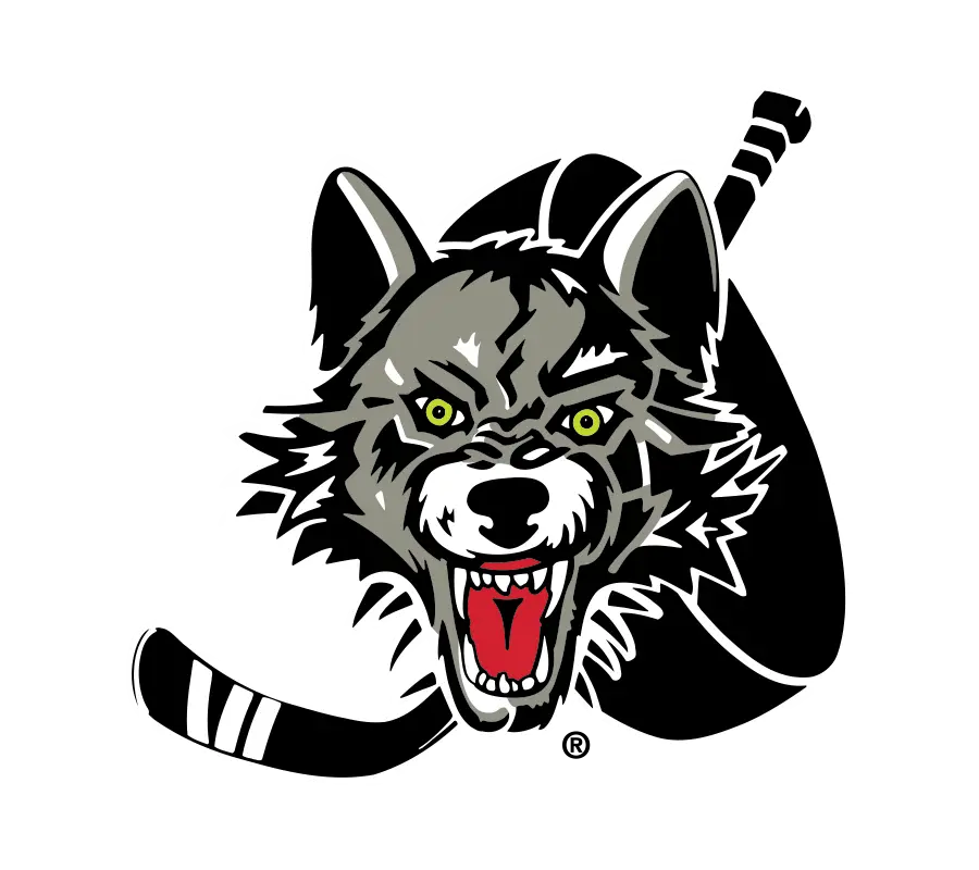 Angry Wolf with Hockey Stick Sports Logo