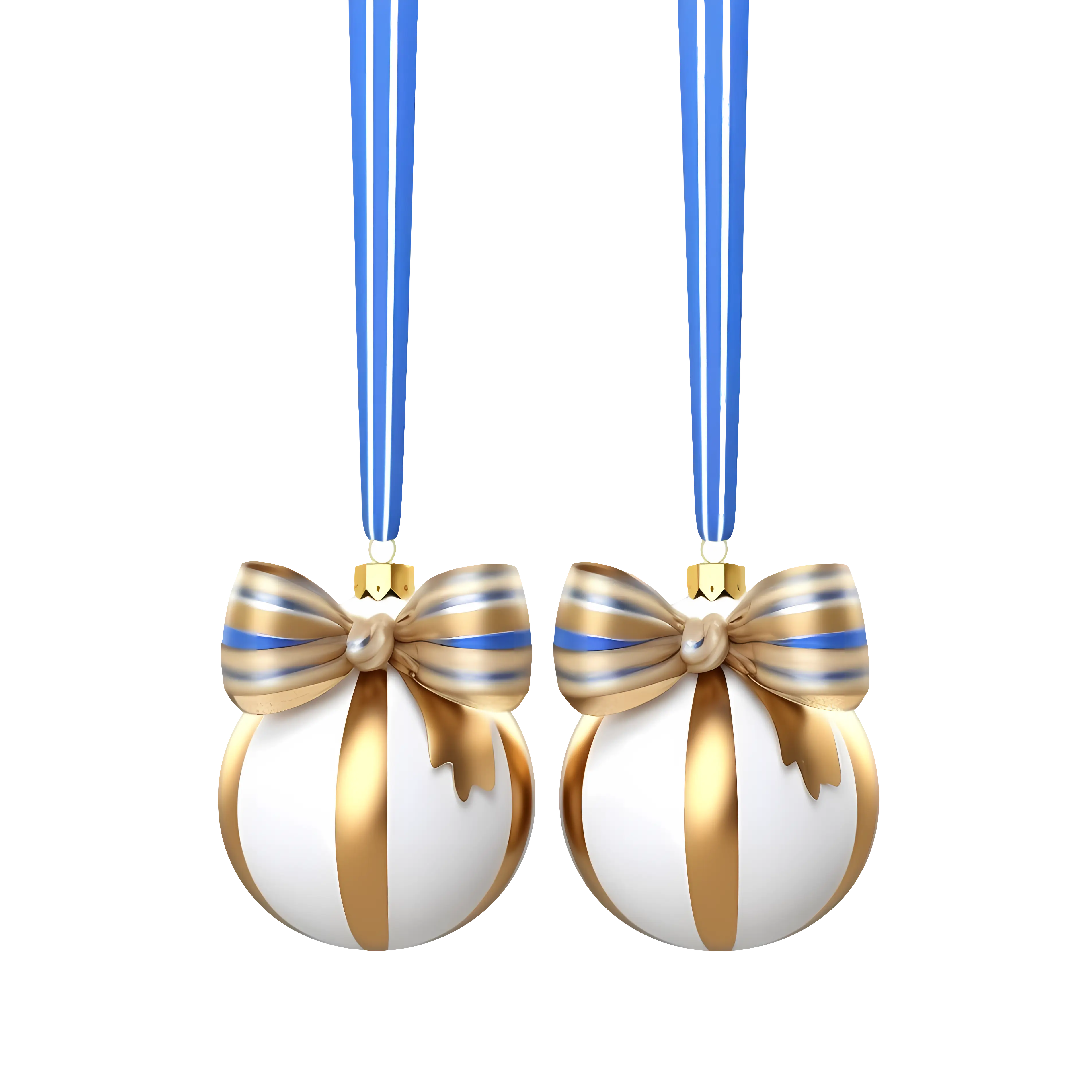 Christmas Ornaments with Blue and Gold Ribbons