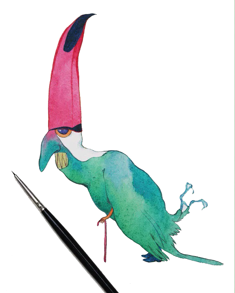 Bird with Paintbrush Illustration