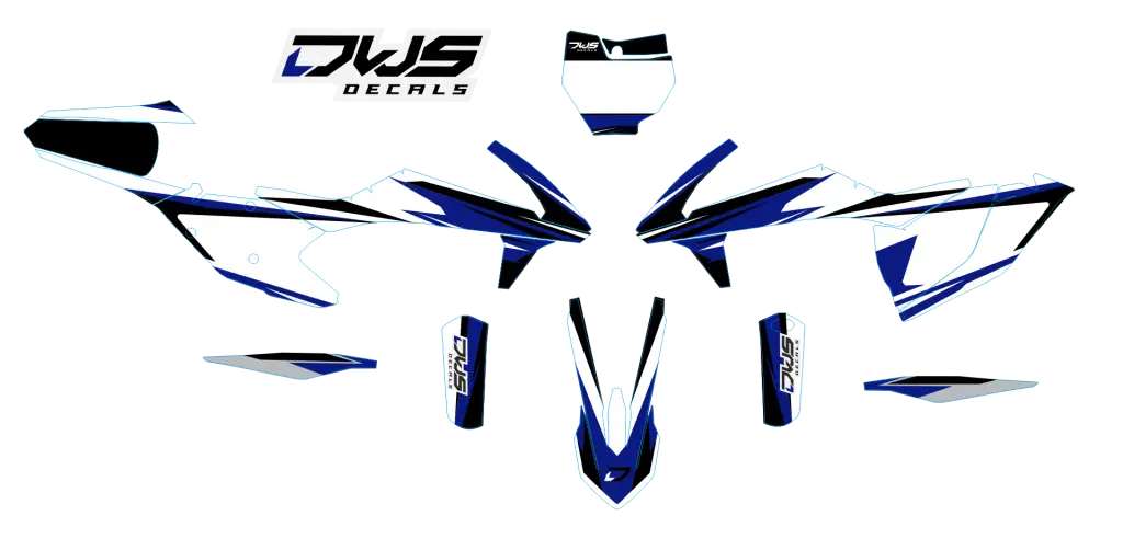 Blue and White Decals for Motorcycle Customization