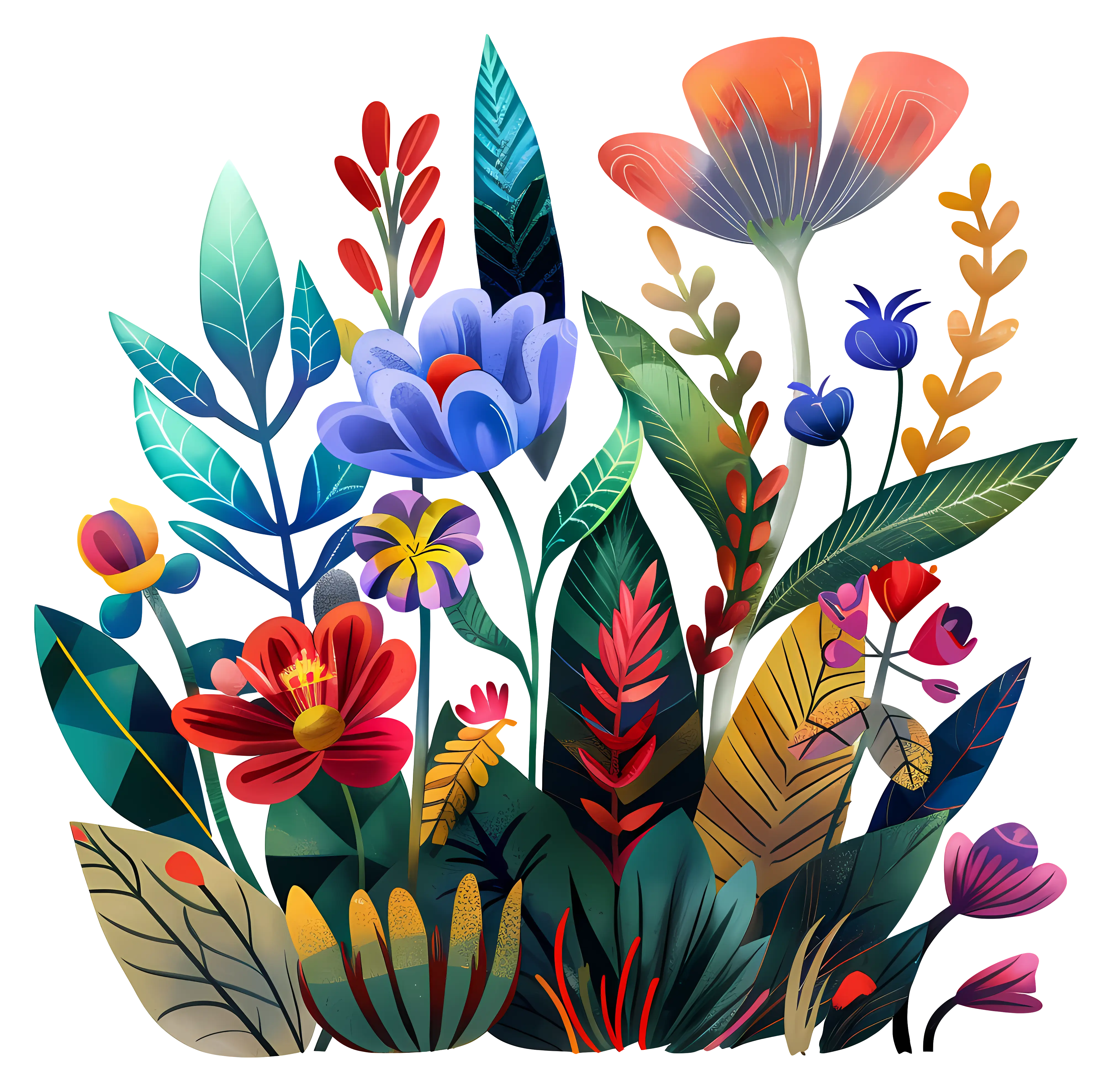 Illustration of Colorful Flowers and Leaves