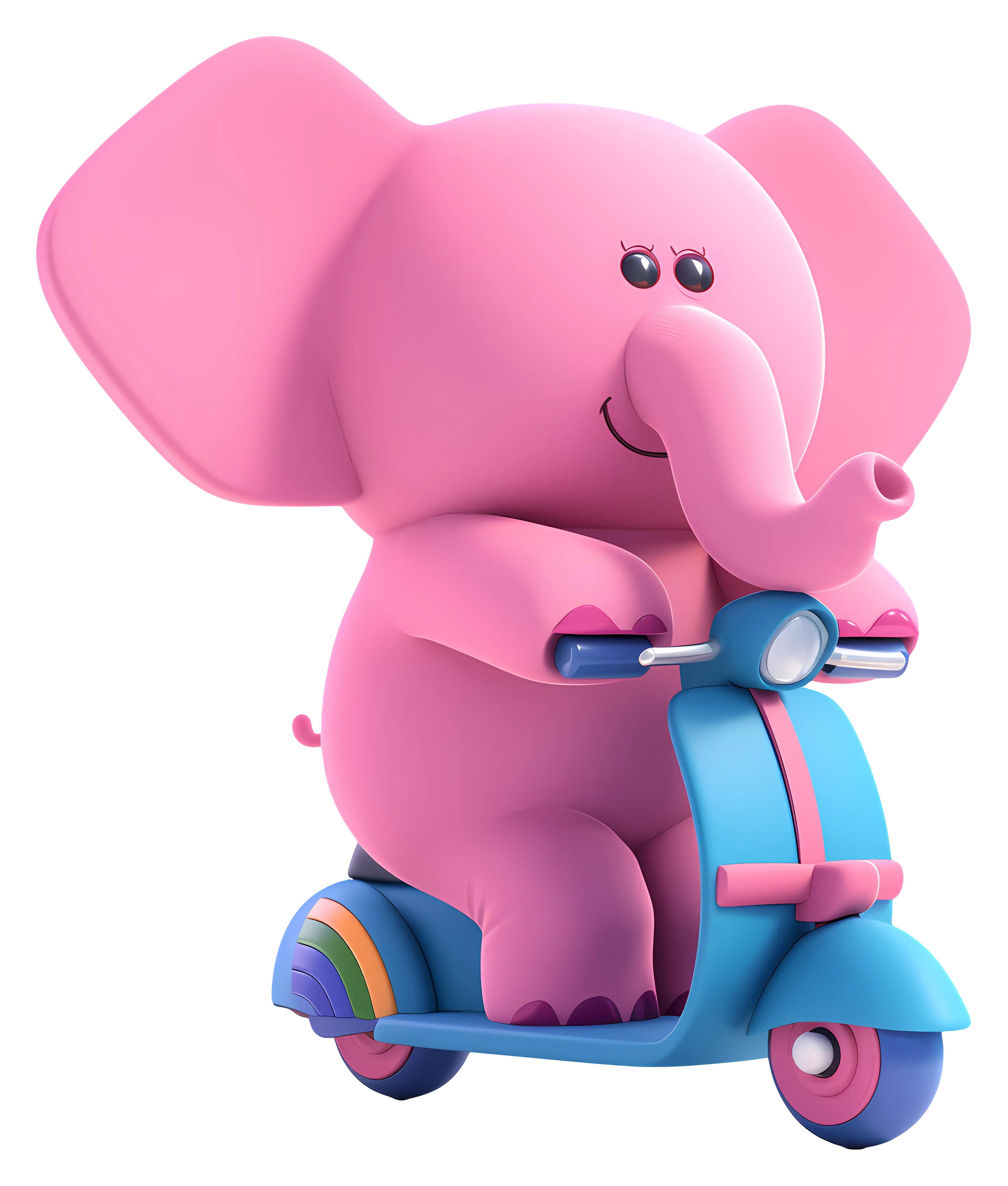 Pink Cartoon Elephant on Blue Scooter