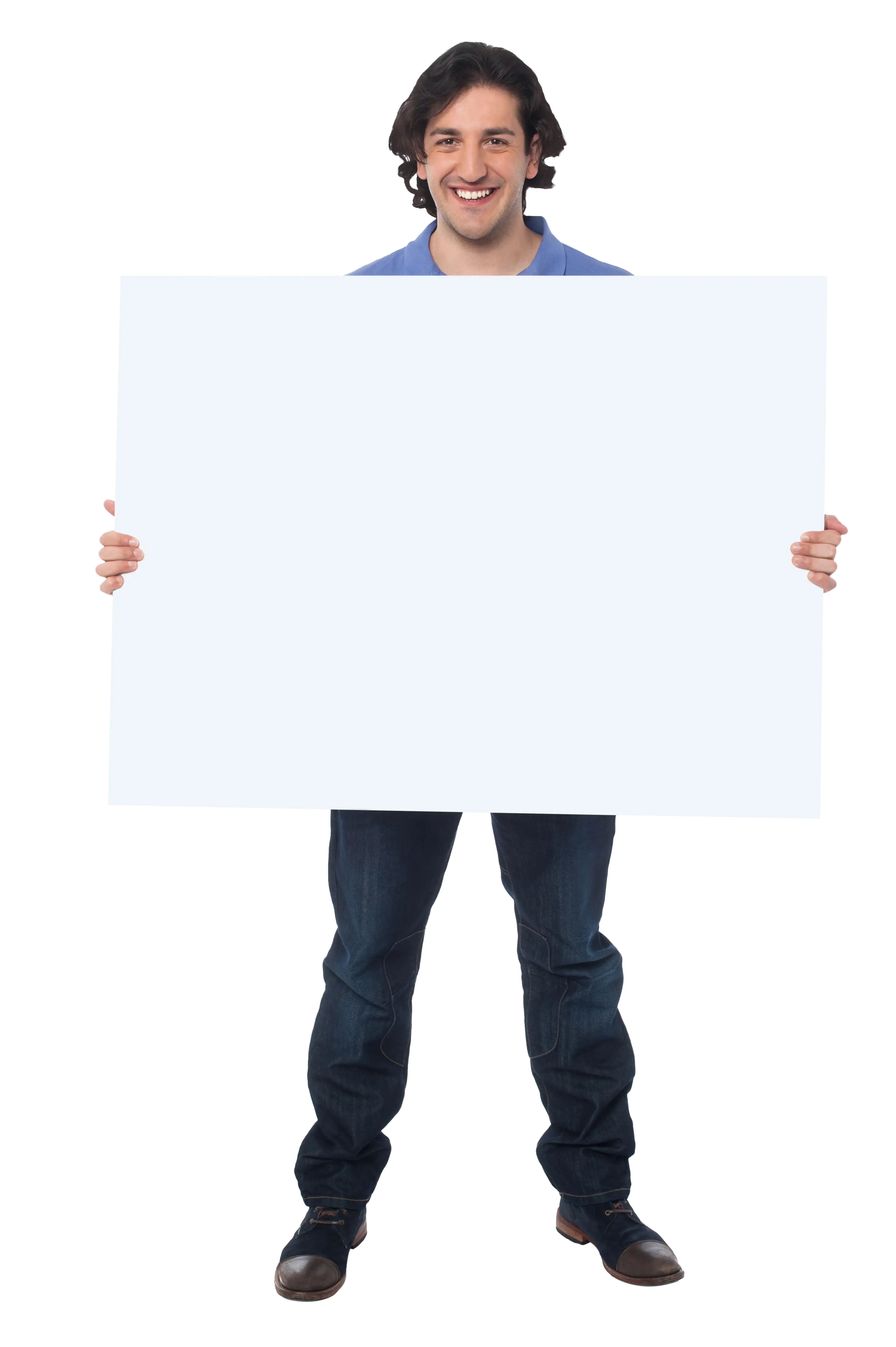 Man Holding a Blank Whiteboard