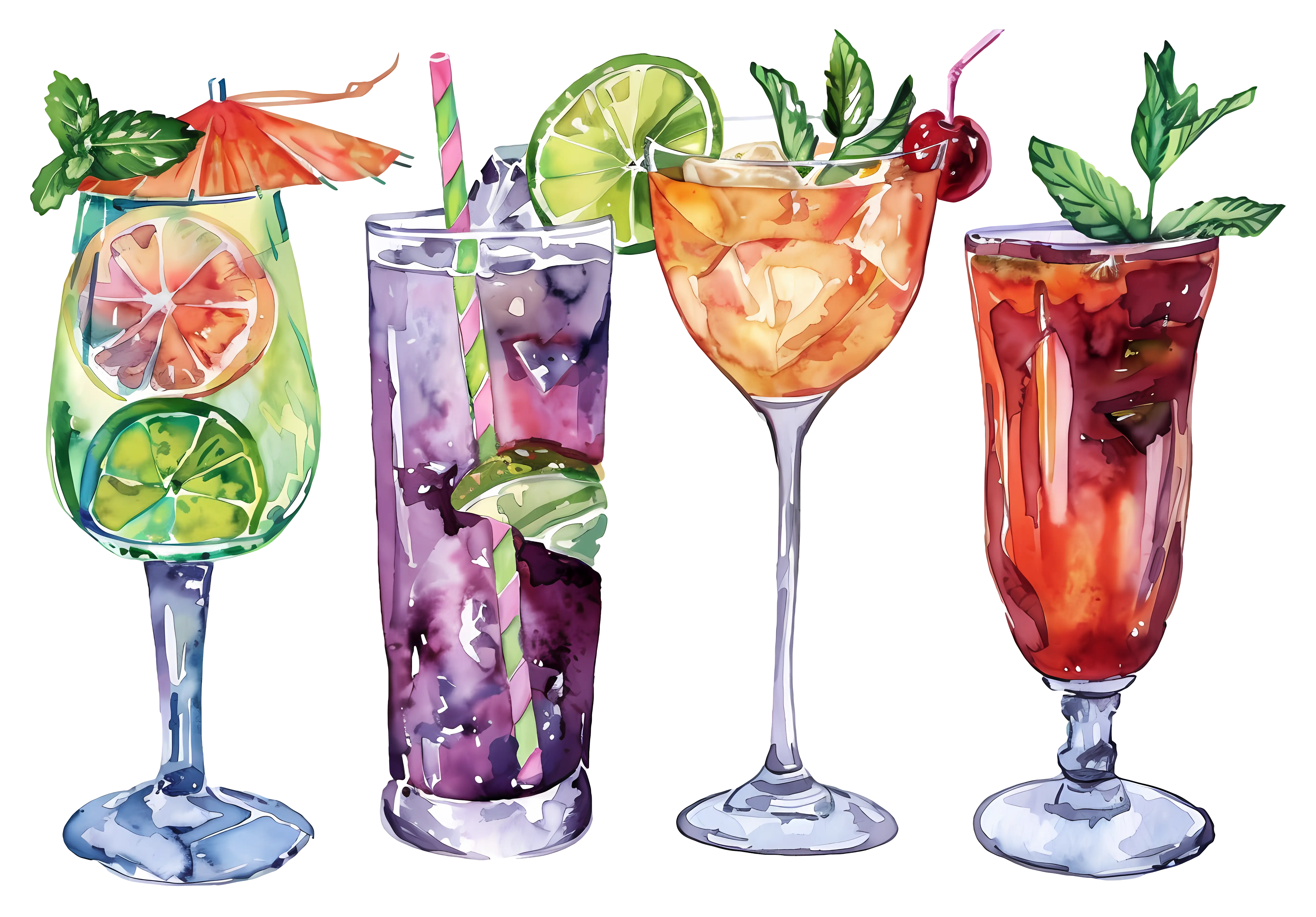 Assorted Cocktails with Umbrellas