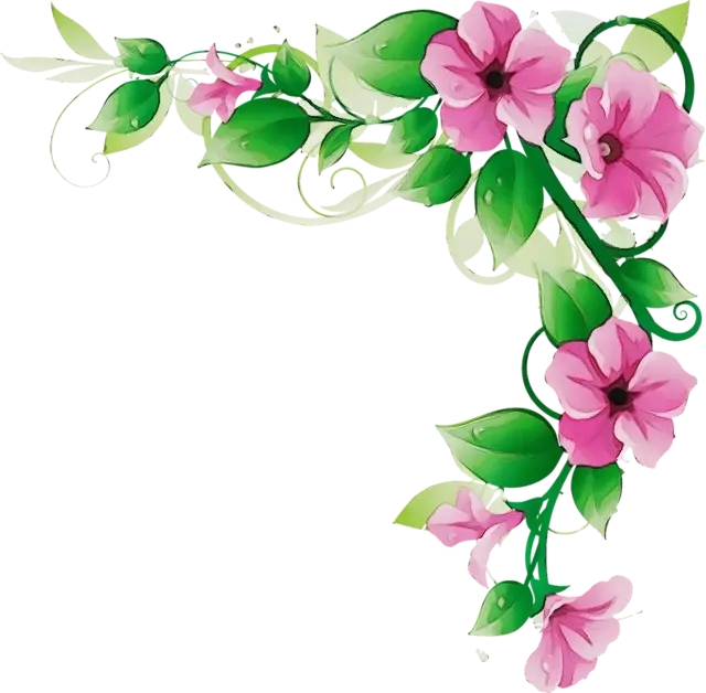 Corner Design with Pink Flowers and Green Leaves