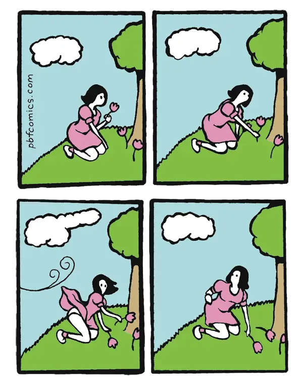 Girl Picking Flowers in the Wind