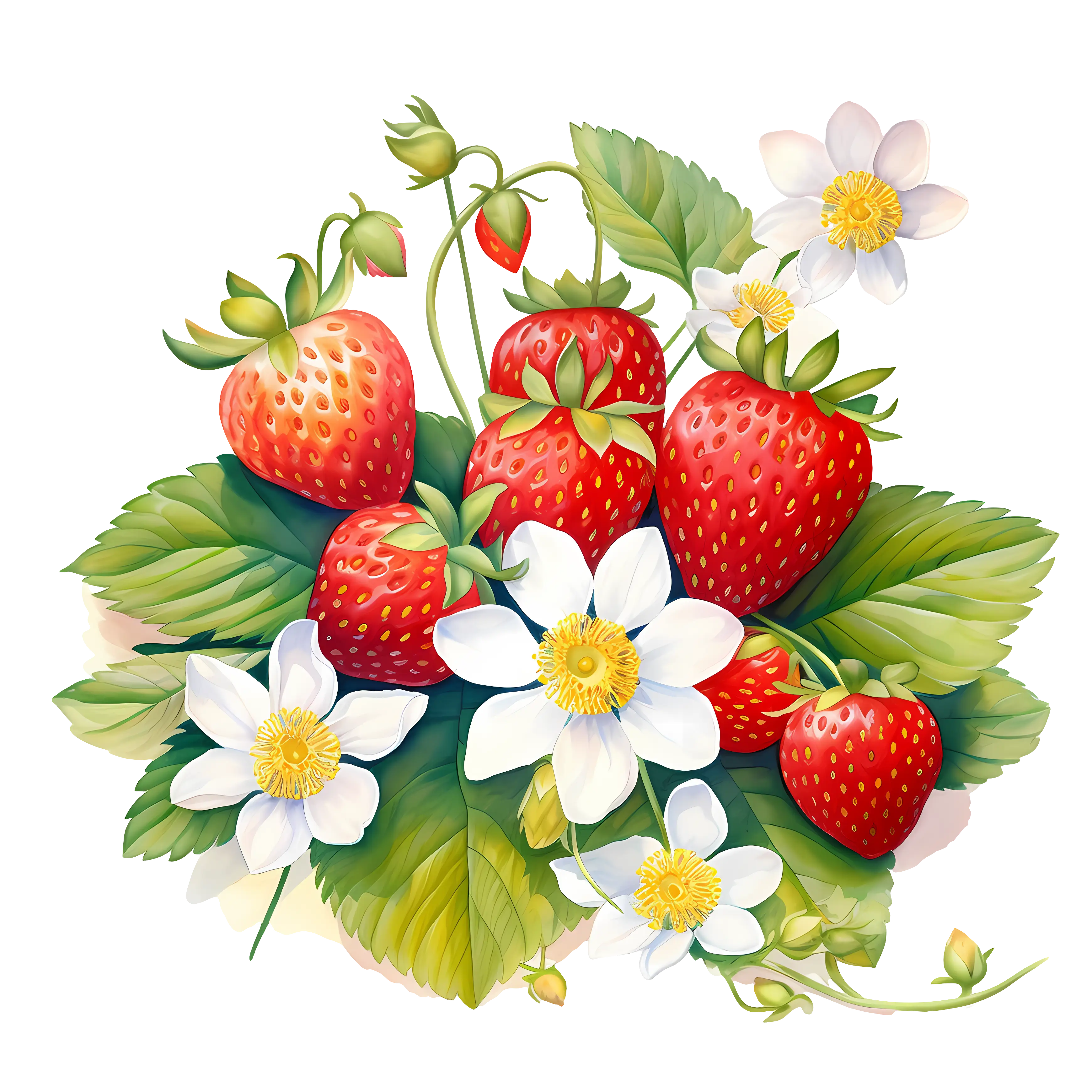 Cluster of Strawberries and White Flowers