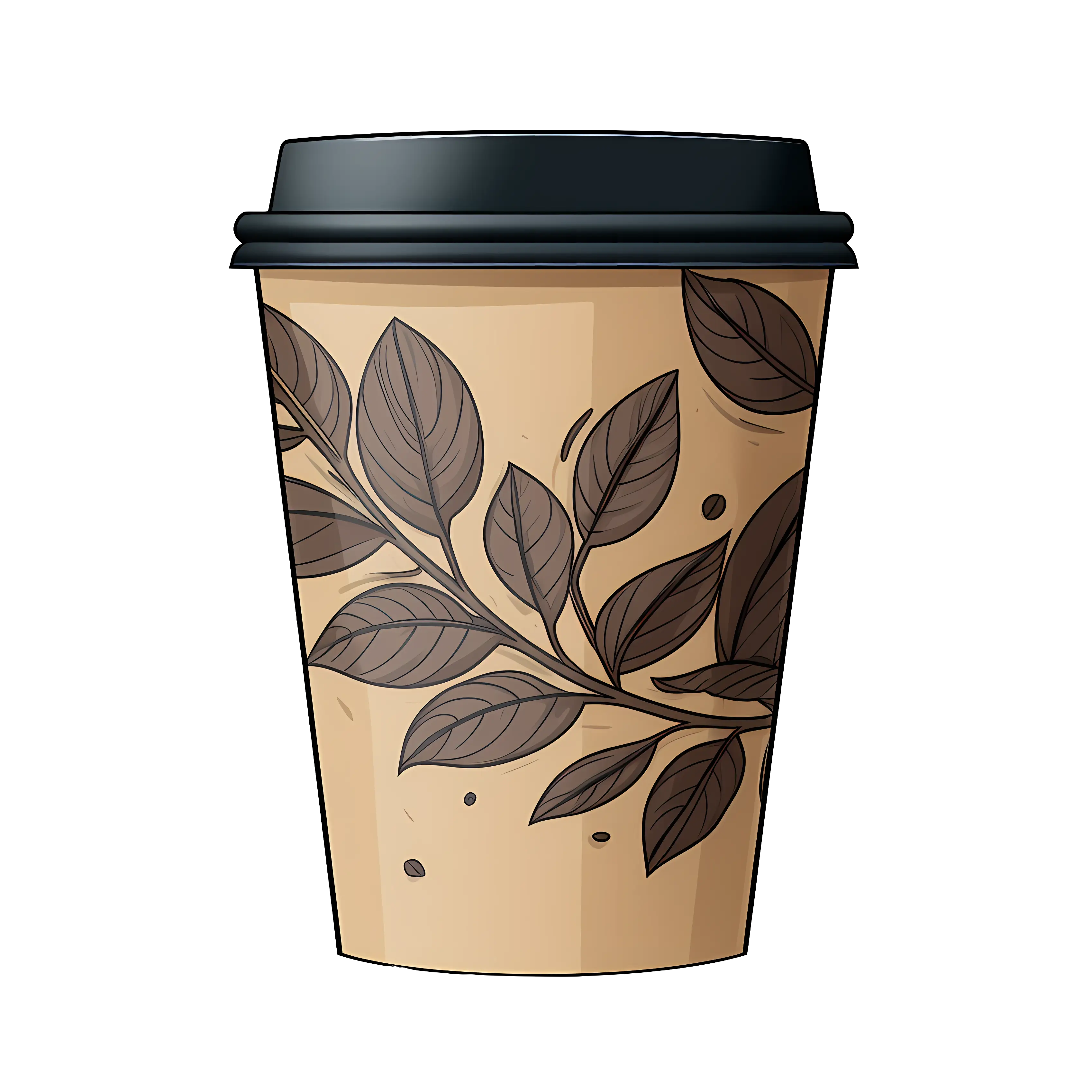 Beige Coffee Cup with Leaf Artwork