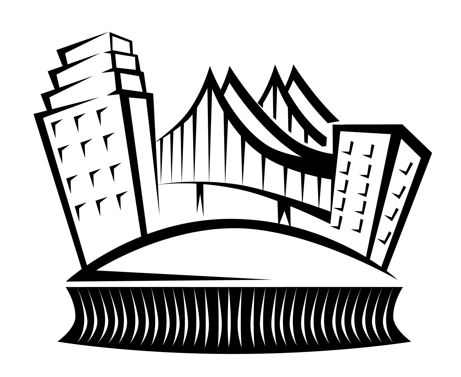 Black and White Cityscape Illustration