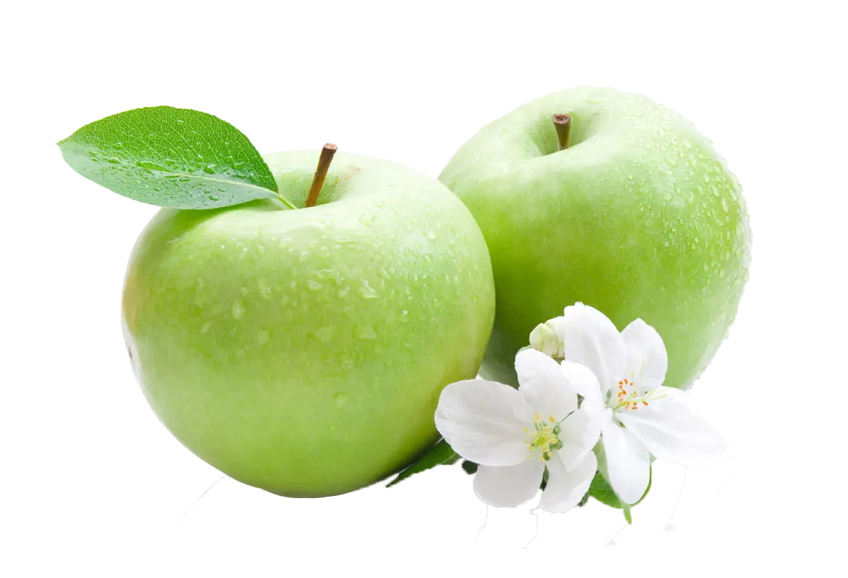 Fresh Green Apples with Blossoms