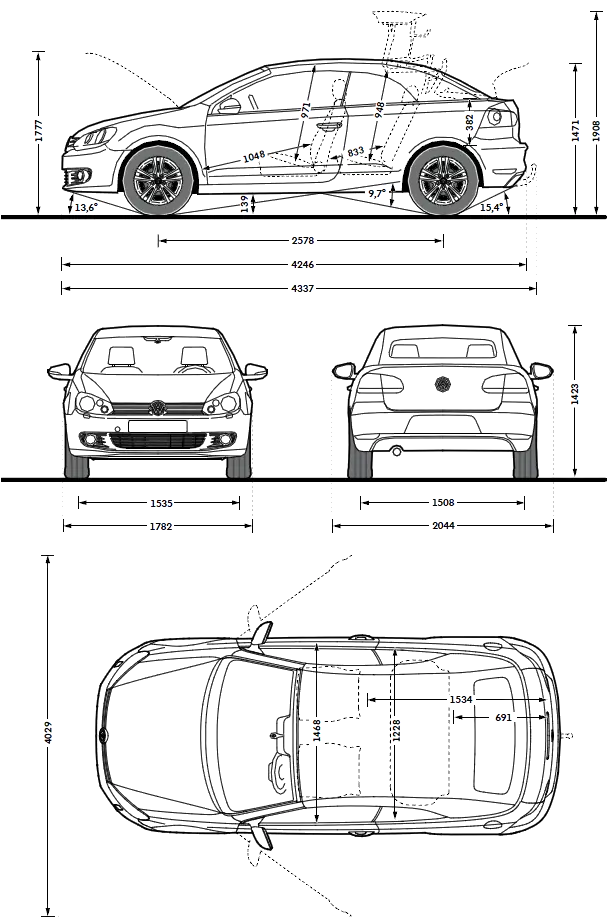Technical Car Blueprint with Dimensions
