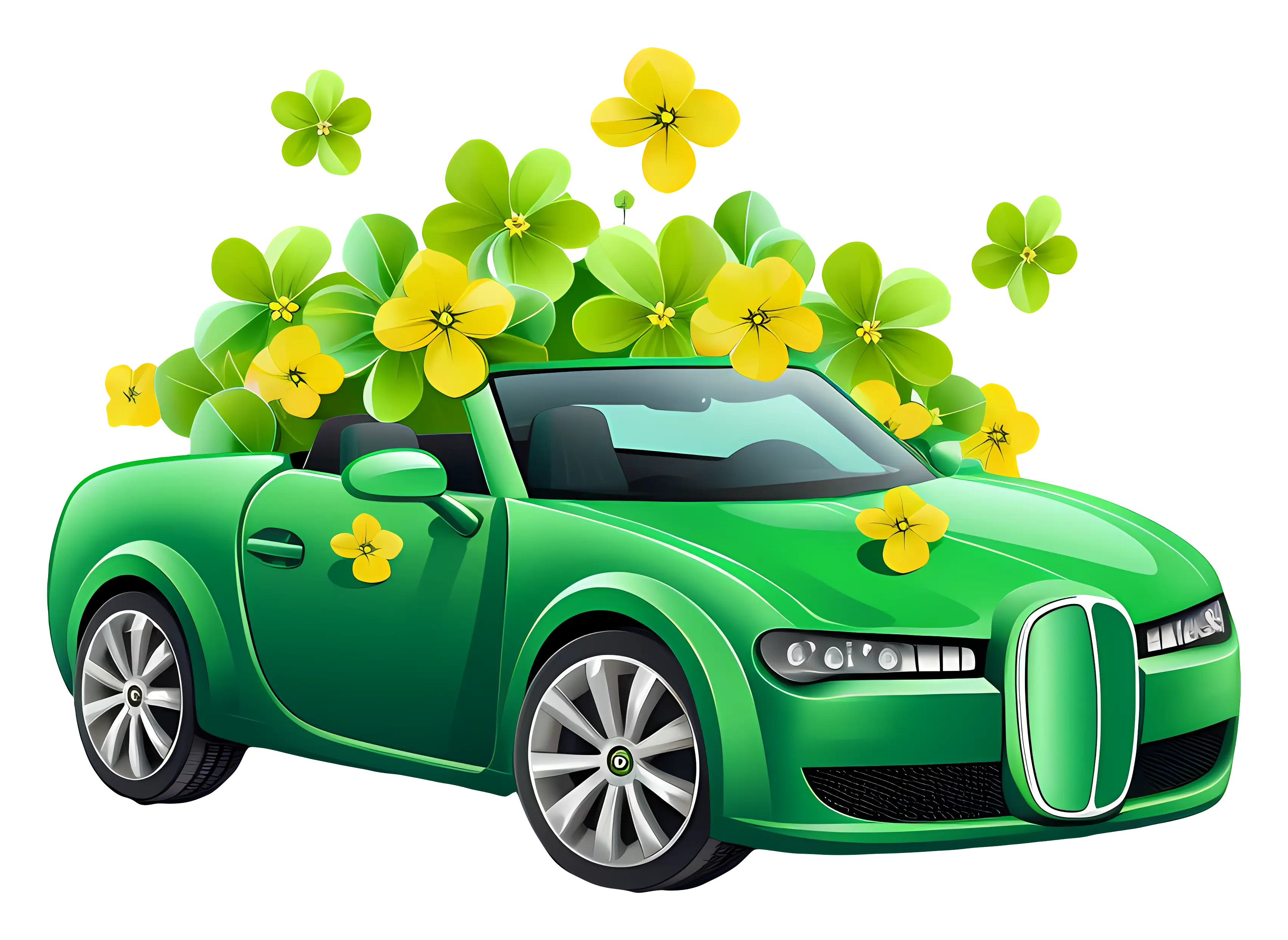 Green Car Decorated with Flowers