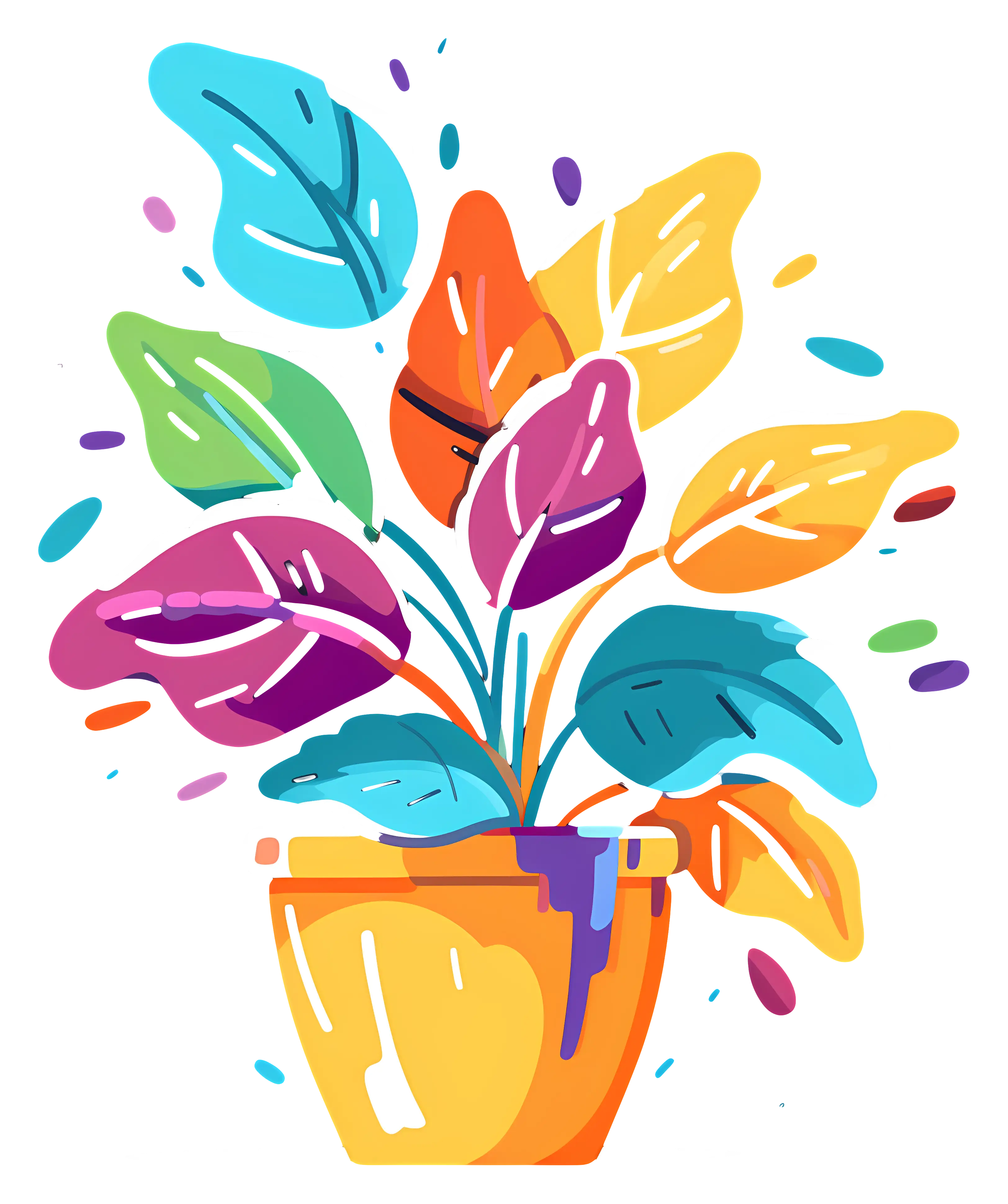 Colorful Potted Plant with Abstract Leaves