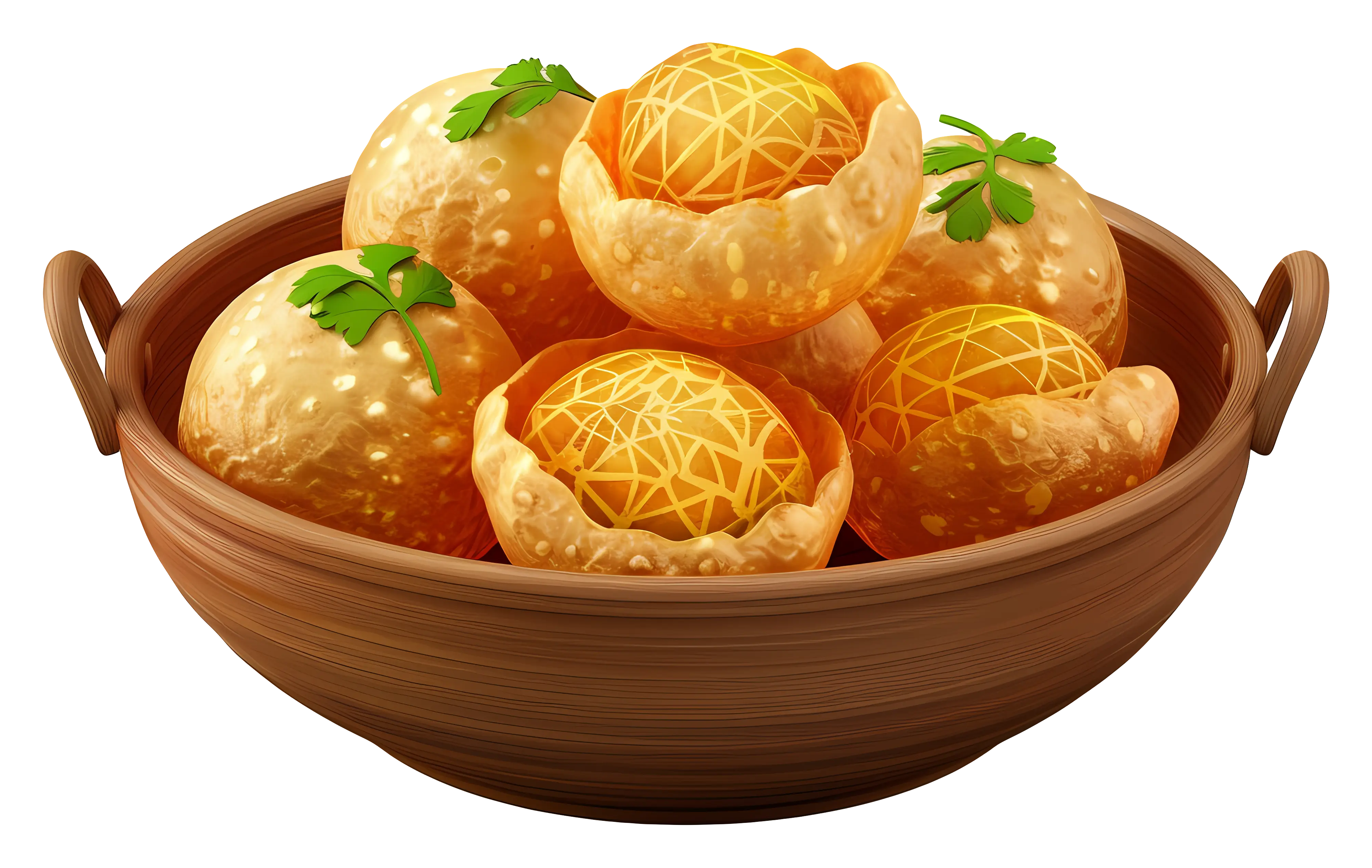 Crispy Pani Puri in a Wooden Bowl