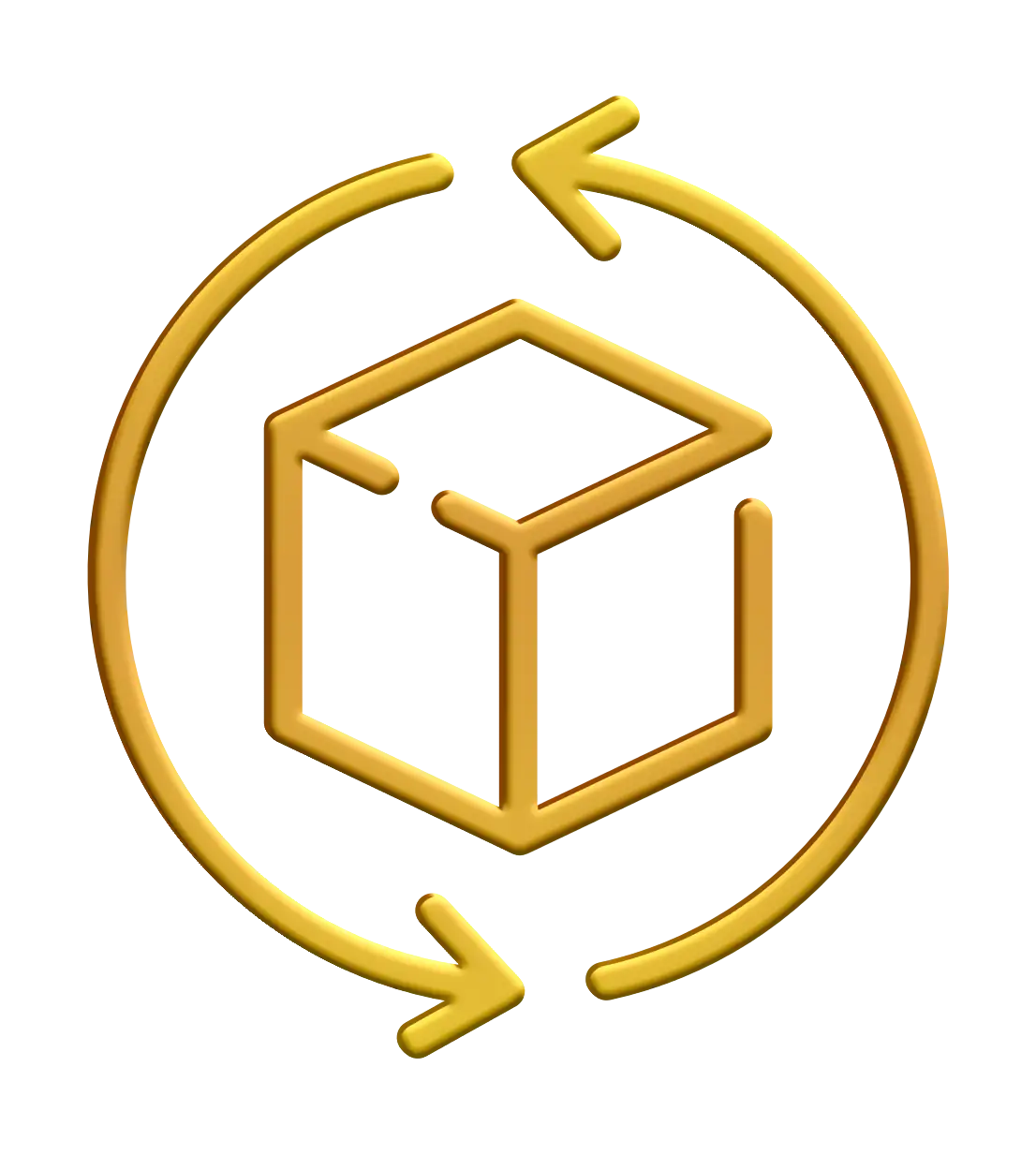 Golden Cube with Arrows Logo Illustration