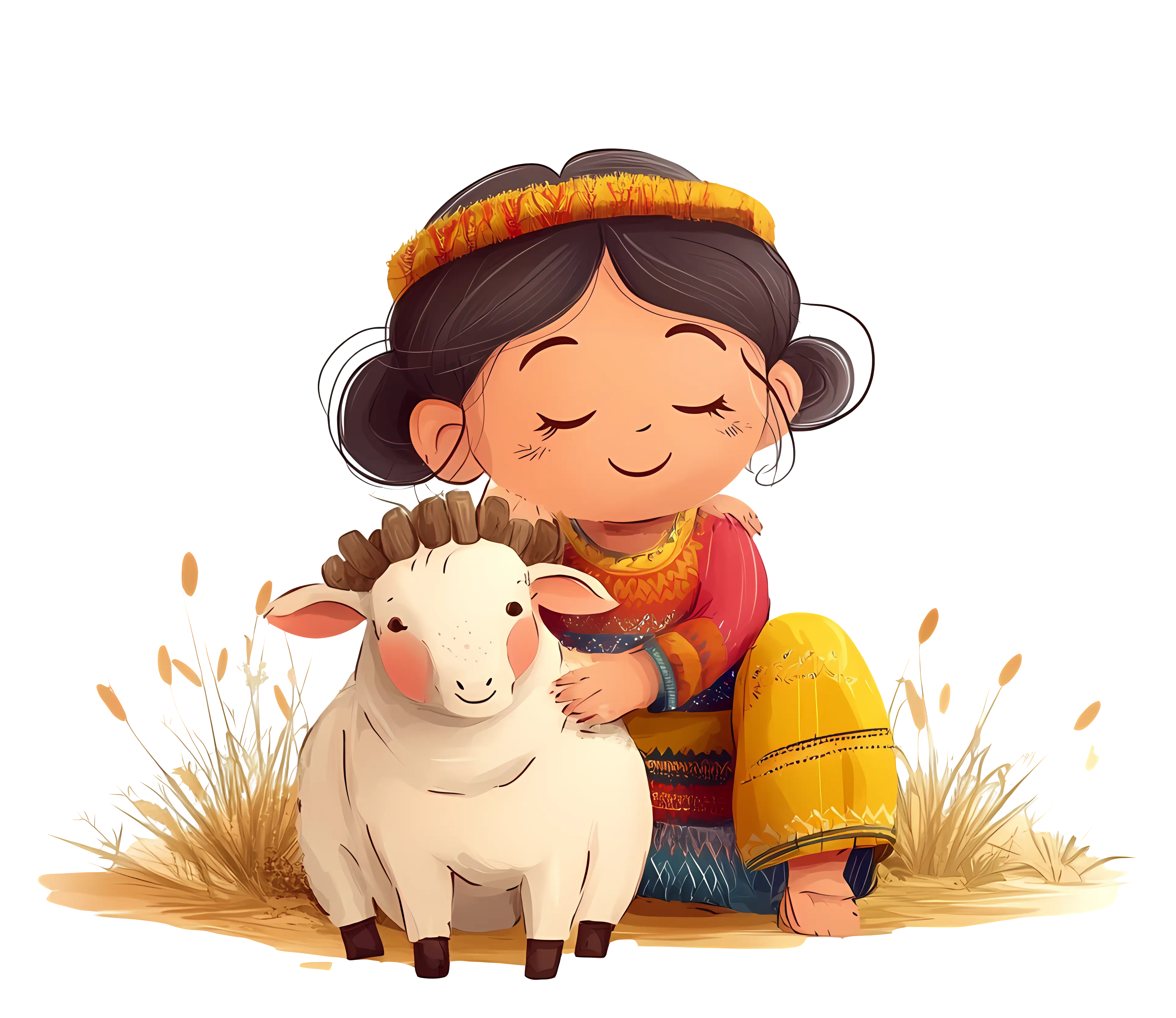 Girl with Sheep in Pastoral Setting