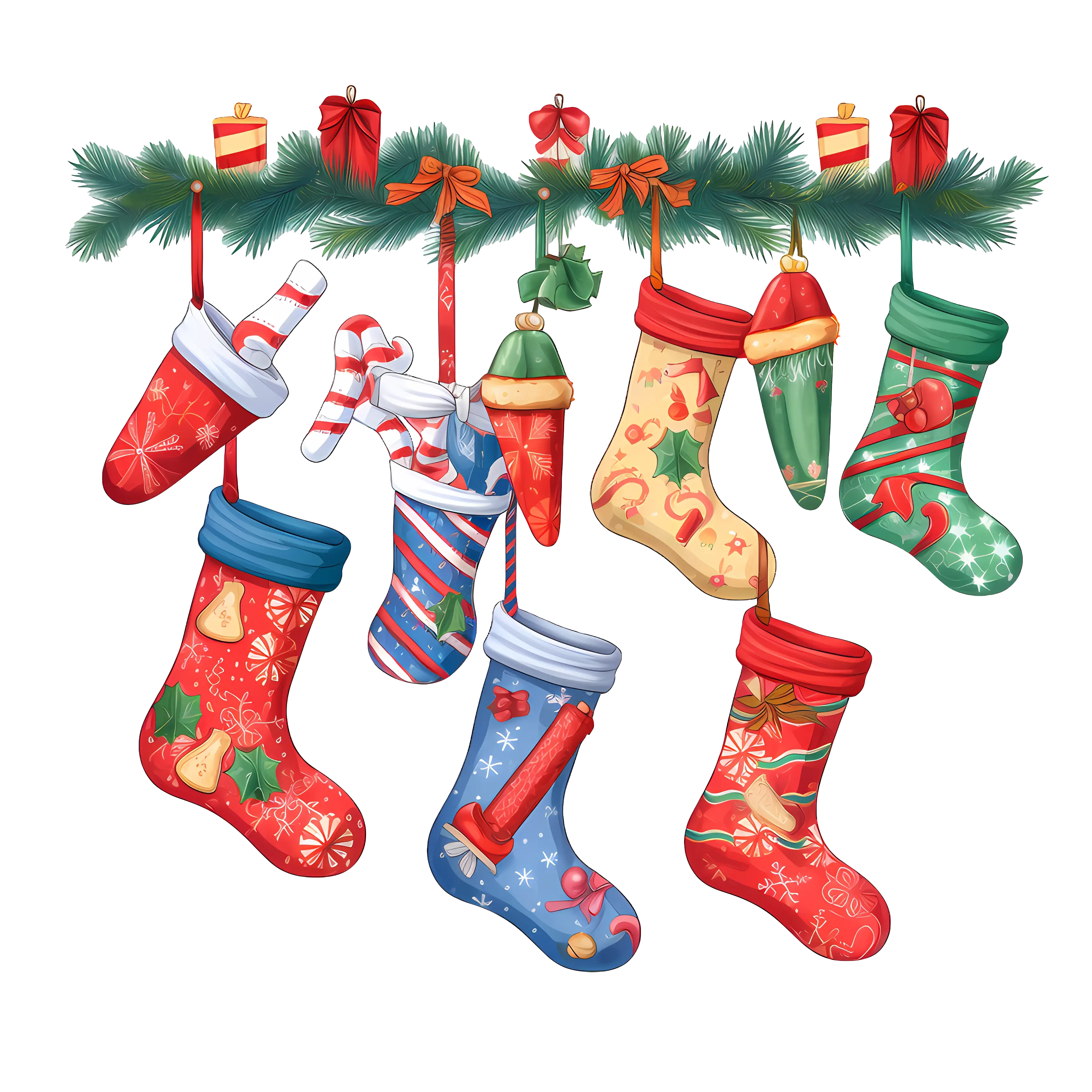 Colorful Christmas Stockings Hanging as Decoration
